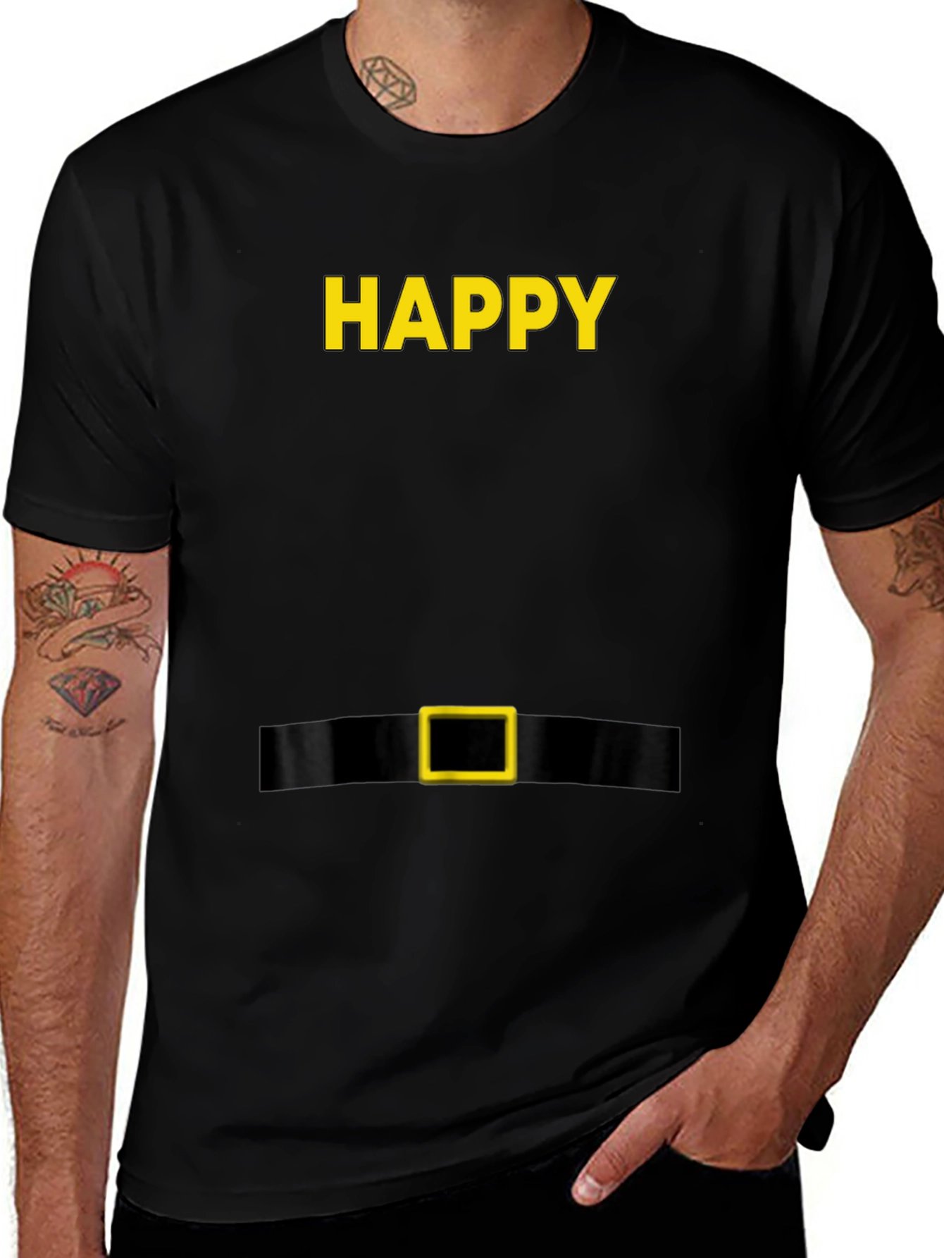 Happy Elf Costume T-Shirt - Black Holiday Tee