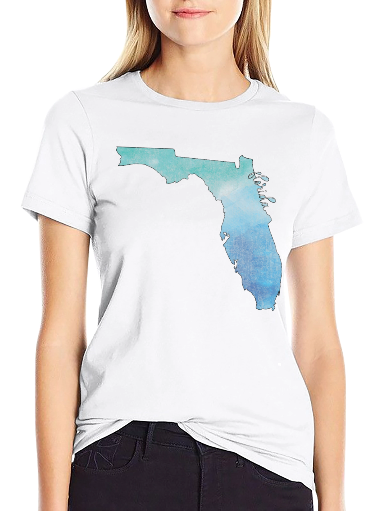 Florida State Map Graphic Print Black T-Shirt
