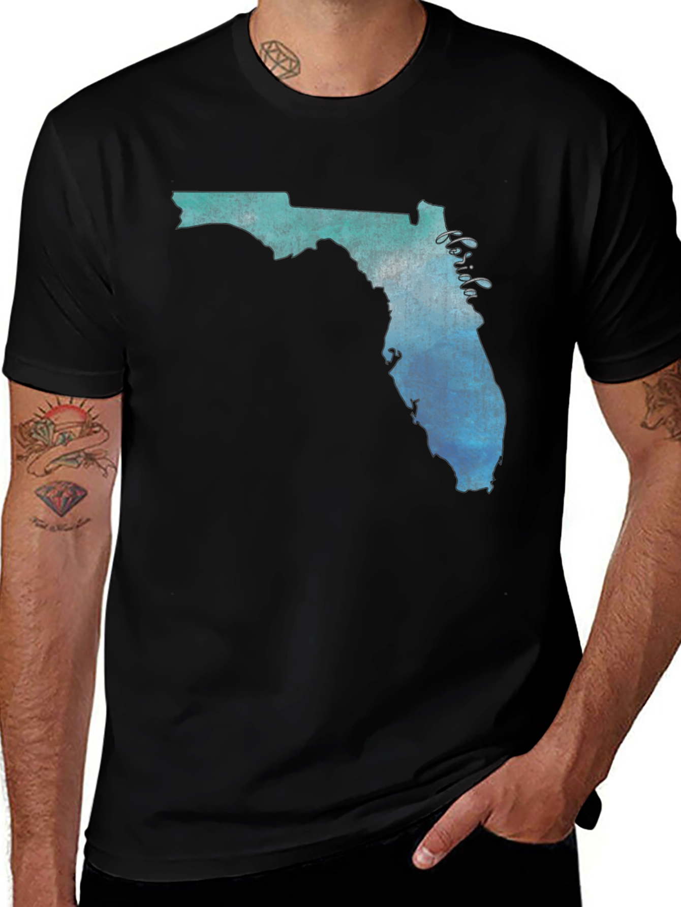 Florida State Map Graphic Print Black T-Shirt