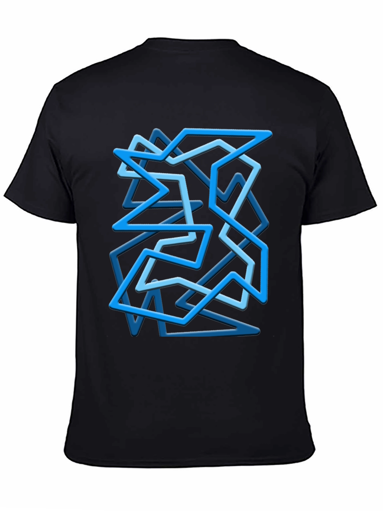 Geometric Blue Line Art Black T-Shirt