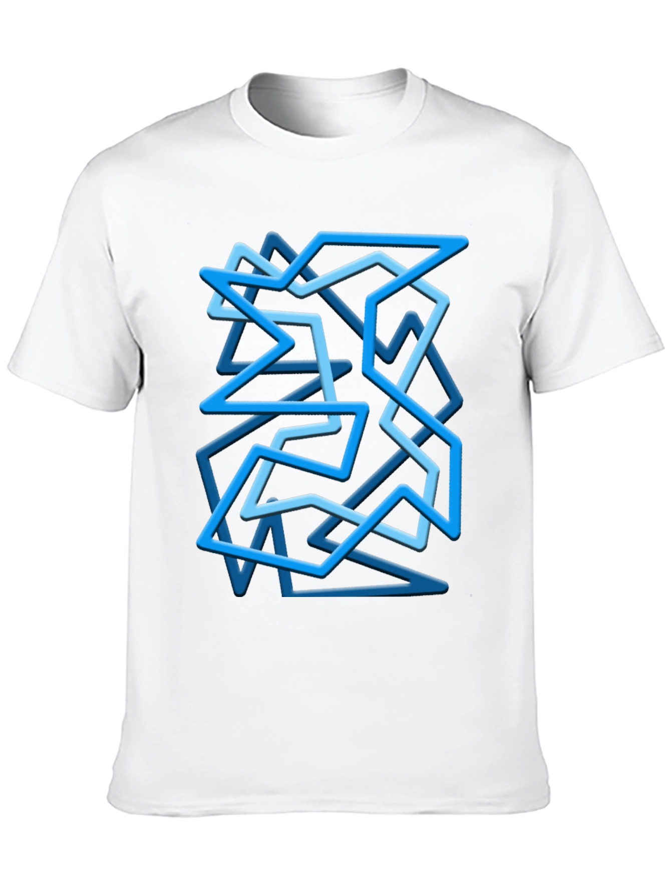 Geometric Blue Line Art Black T-Shirt