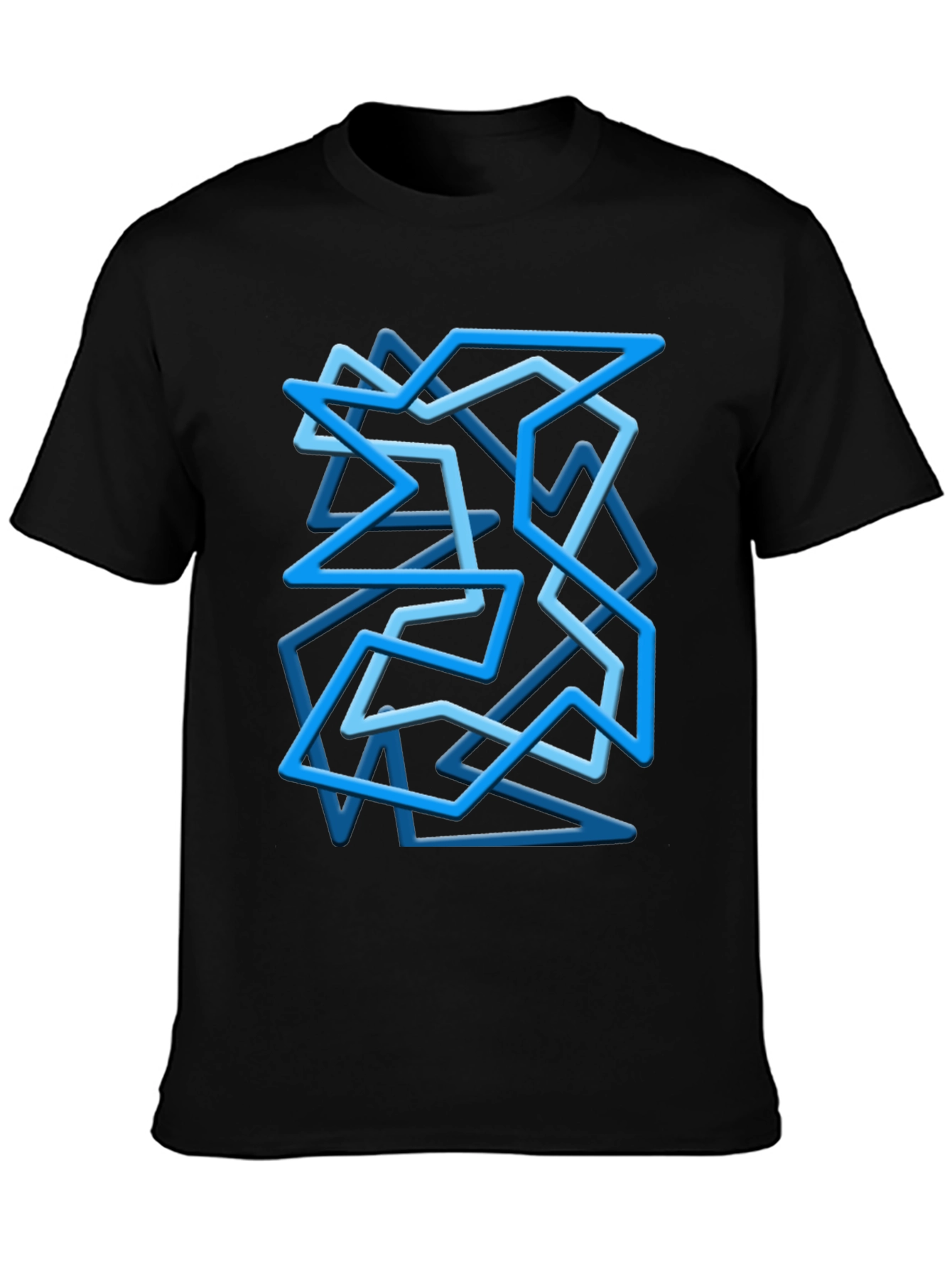 Geometric Blue Line Art Black T-Shirt