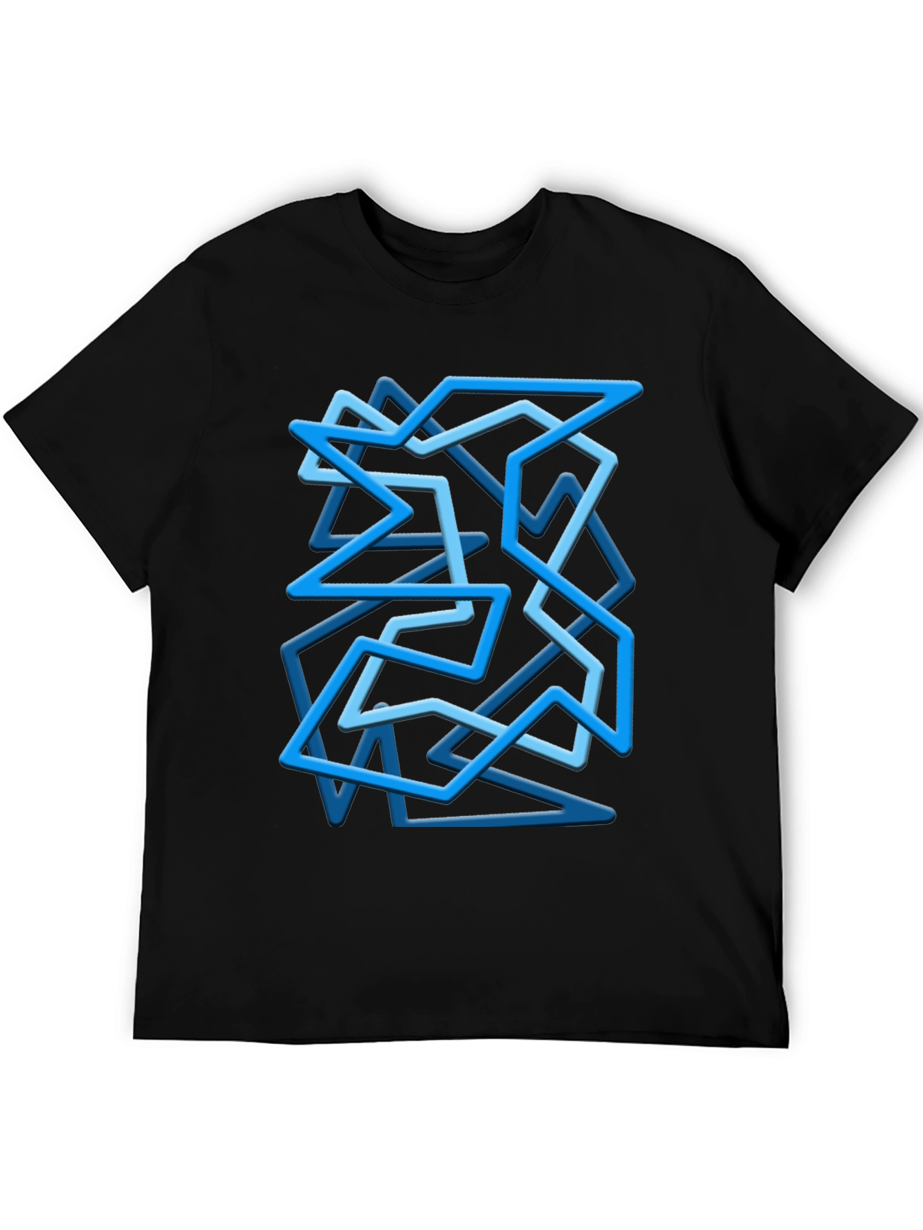 Geometric Blue Line Art Black T-Shirt