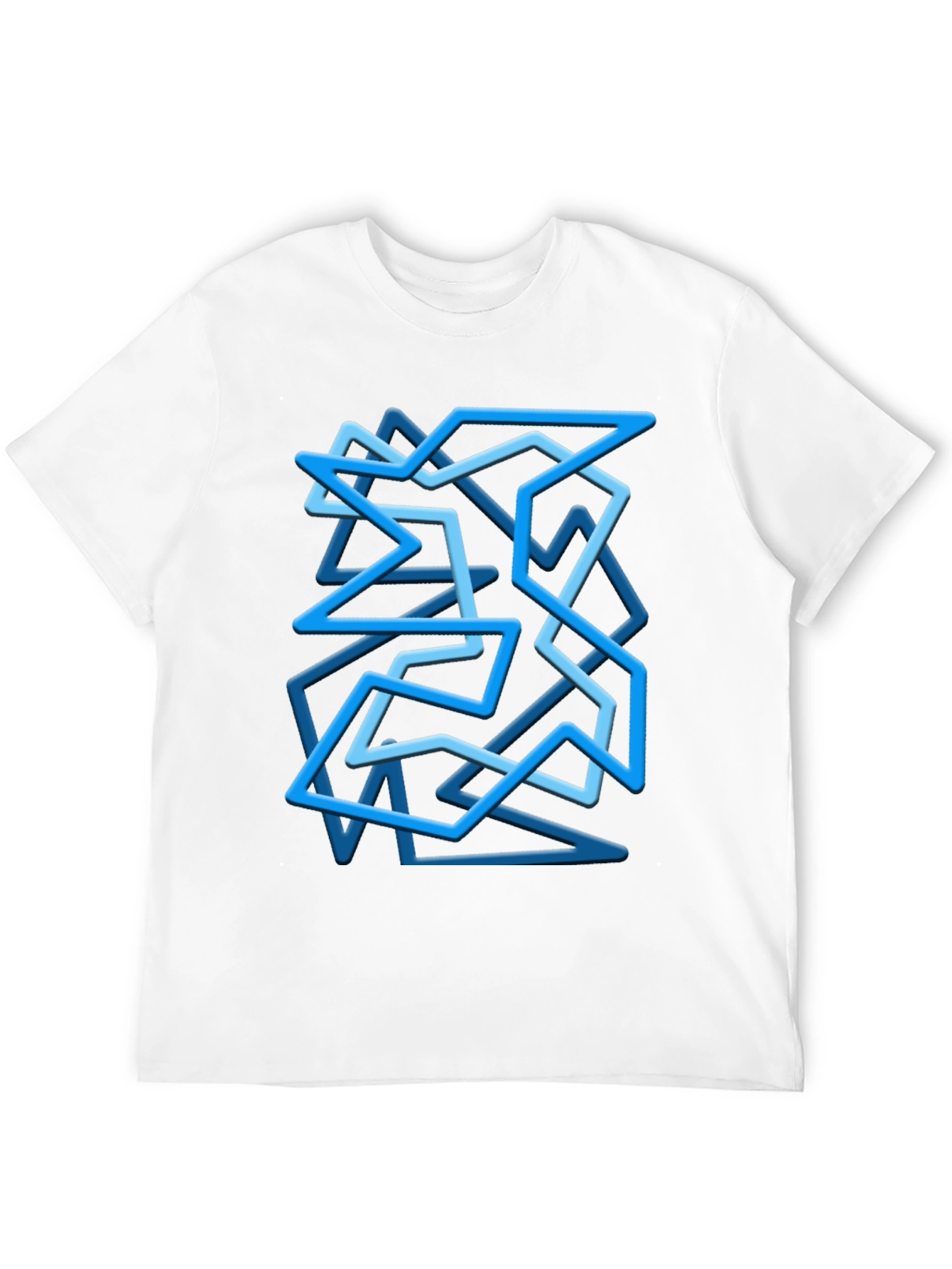 Geometric Blue Line Art Black T-Shirt
