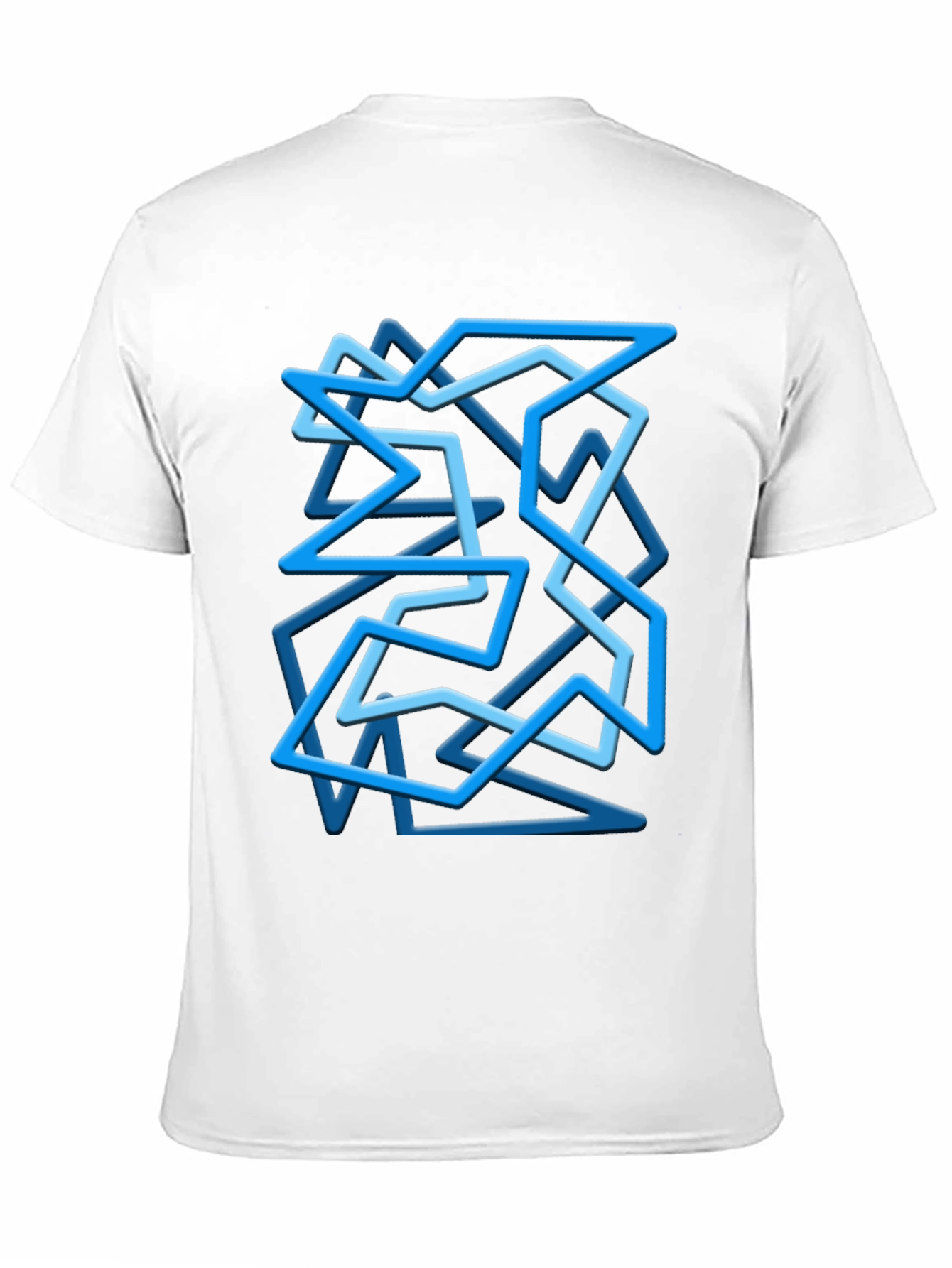 Geometric Blue Line Art Black T-Shirt