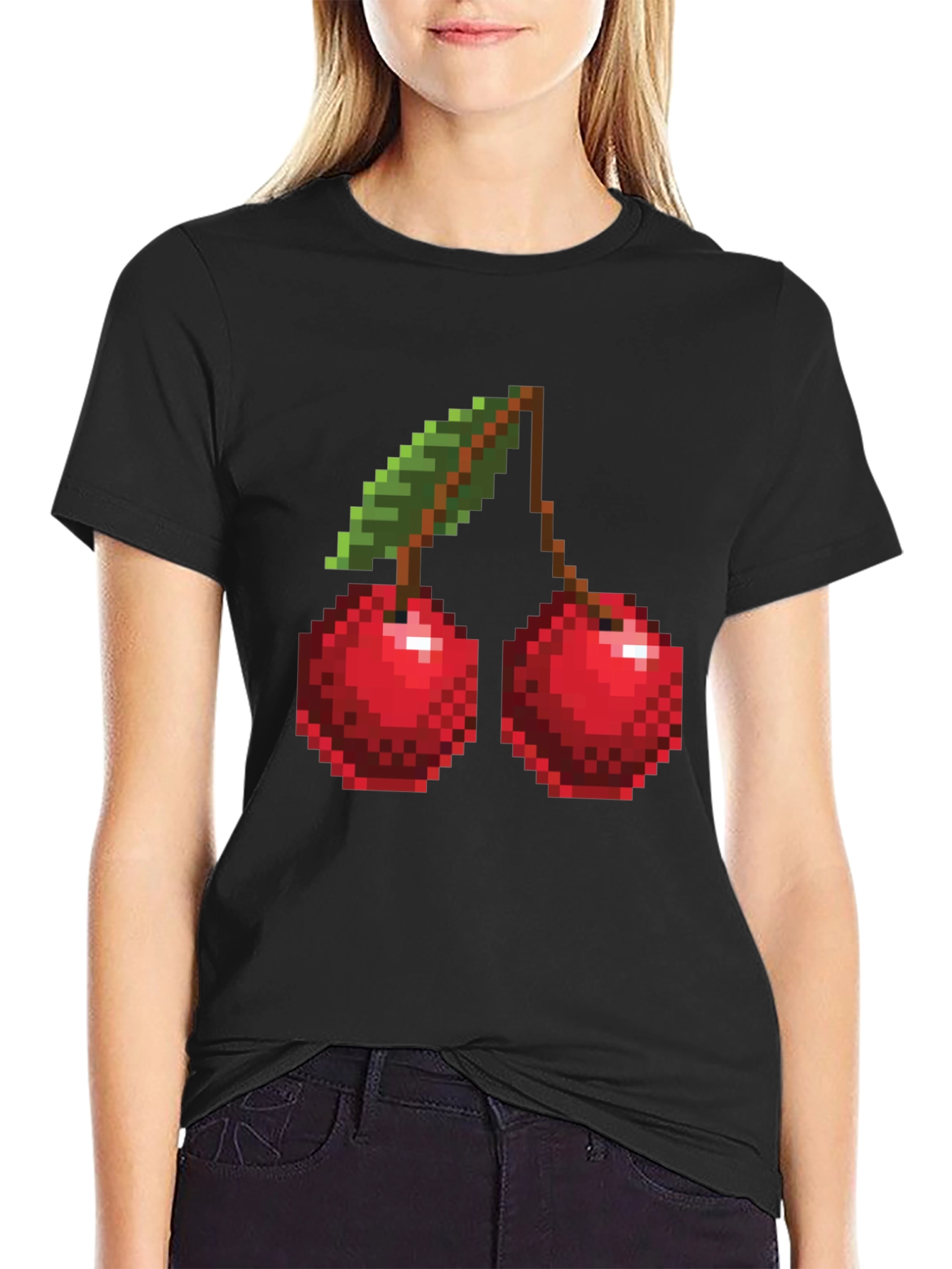 Pixel Cherry Graphic Tee - Black Short Sleeve