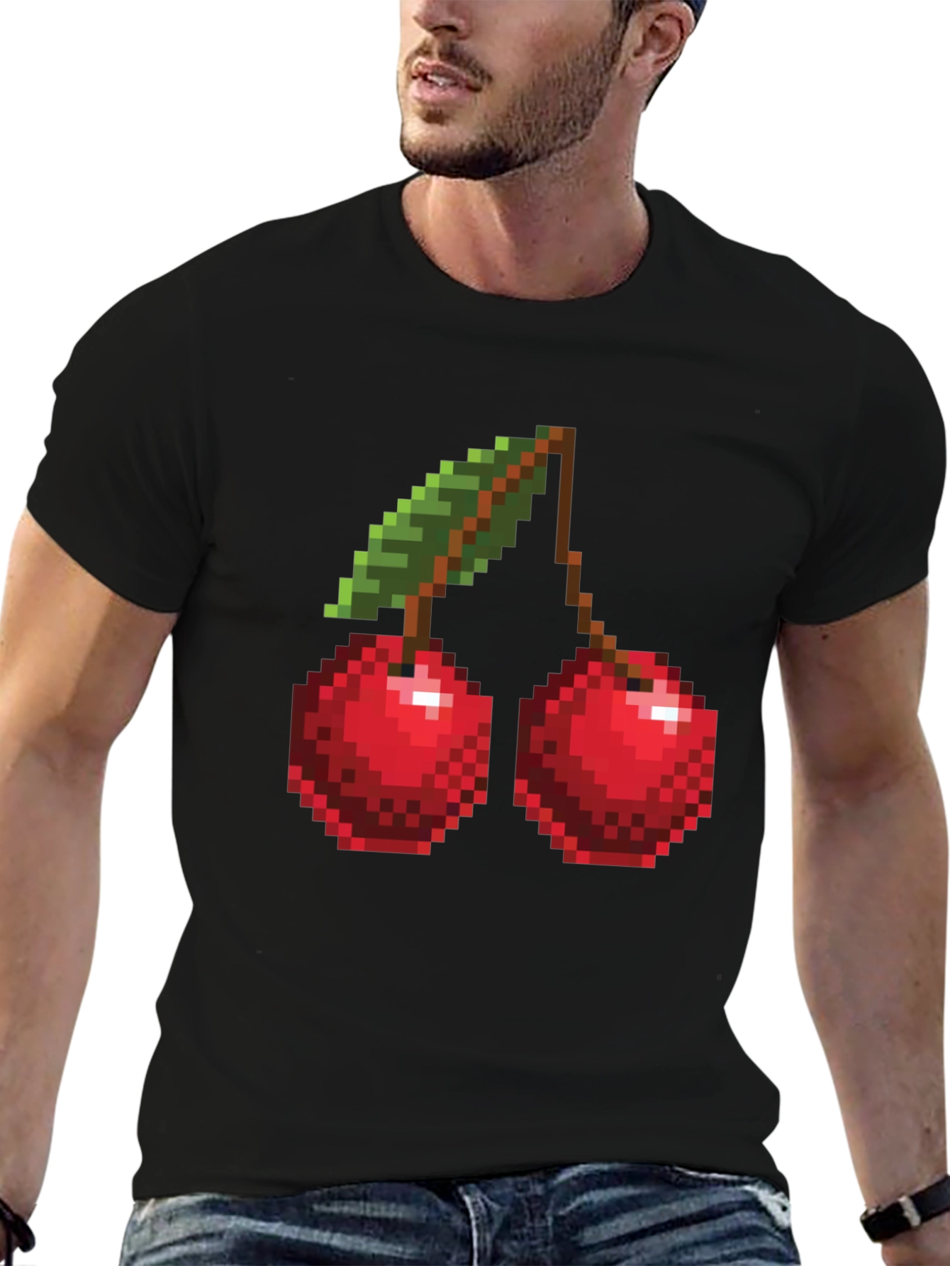 Pixel Cherry Graphic Tee - Black Short Sleeve