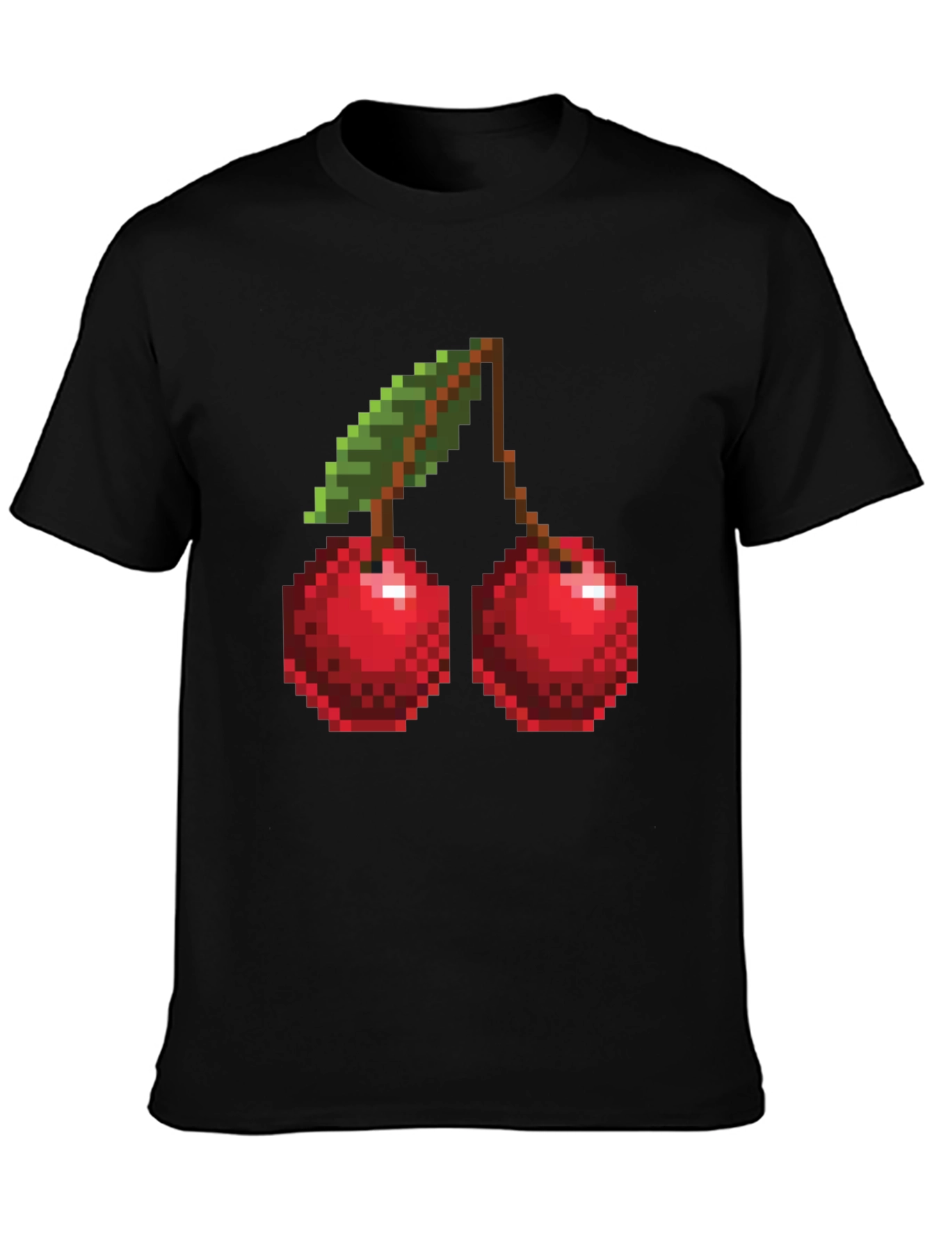 Pixel Cherry Graphic Tee - Black Short Sleeve