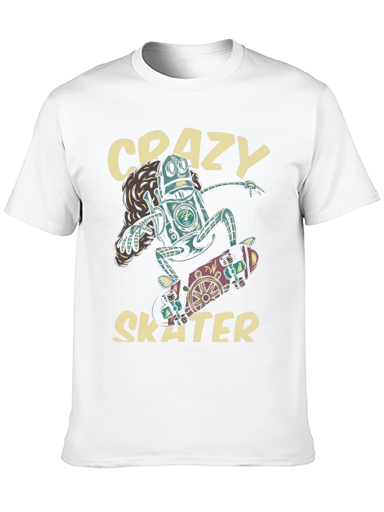 Crazy Skater Robot Graphic T-Shirt