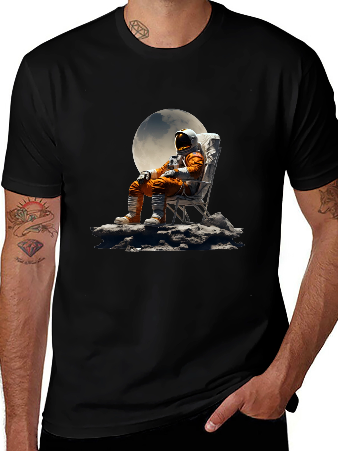 Astronaut Moon Chair Graphic Tee - Relaxed Space Style
