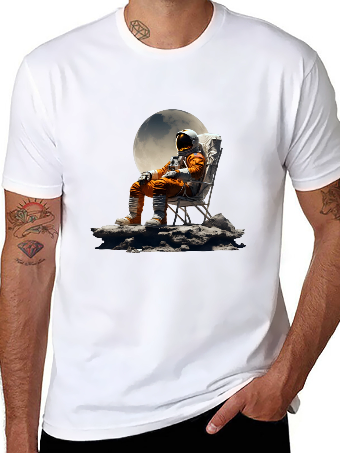 Astronaut Moon Chair Graphic Tee - Relaxed Space Style