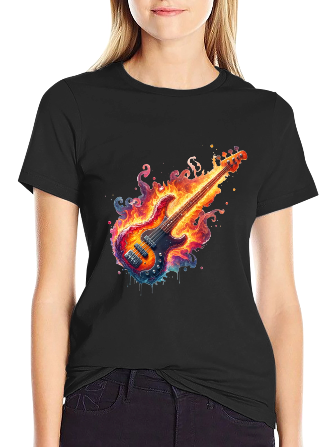 Fiery Guitar Graphic Tee - Black