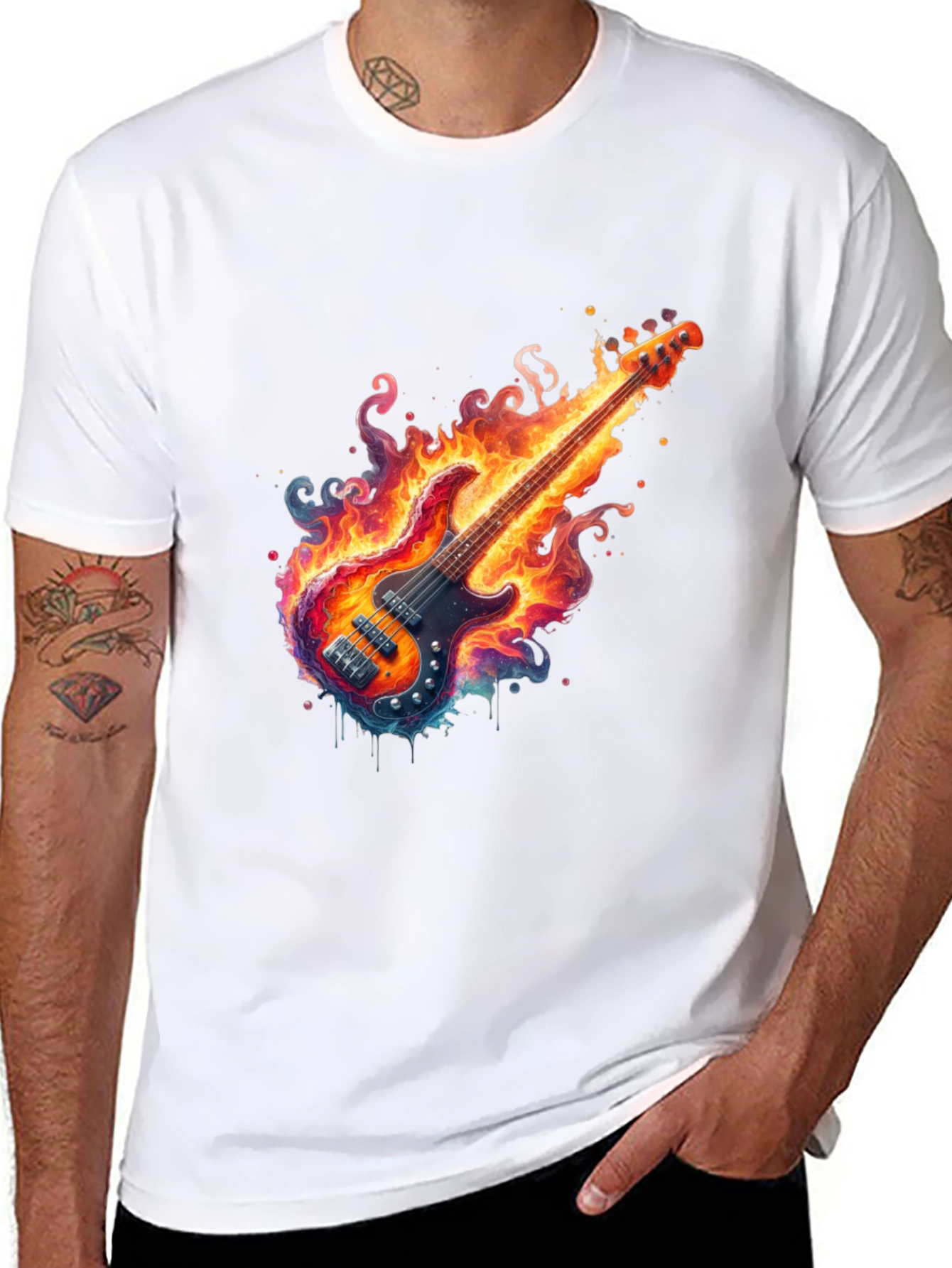Fiery Guitar Graphic Tee - Black