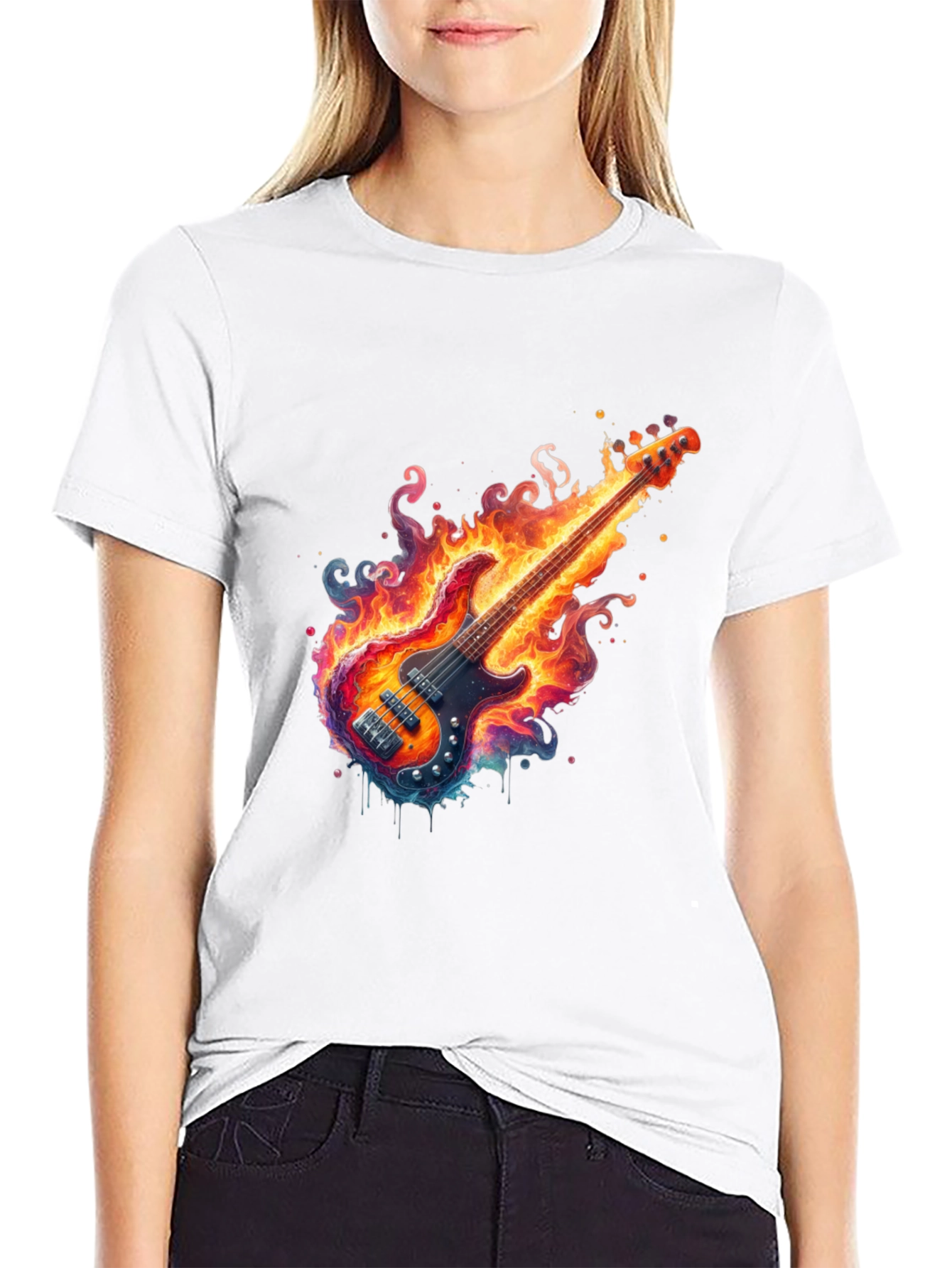 Fiery Guitar Graphic Tee - Black