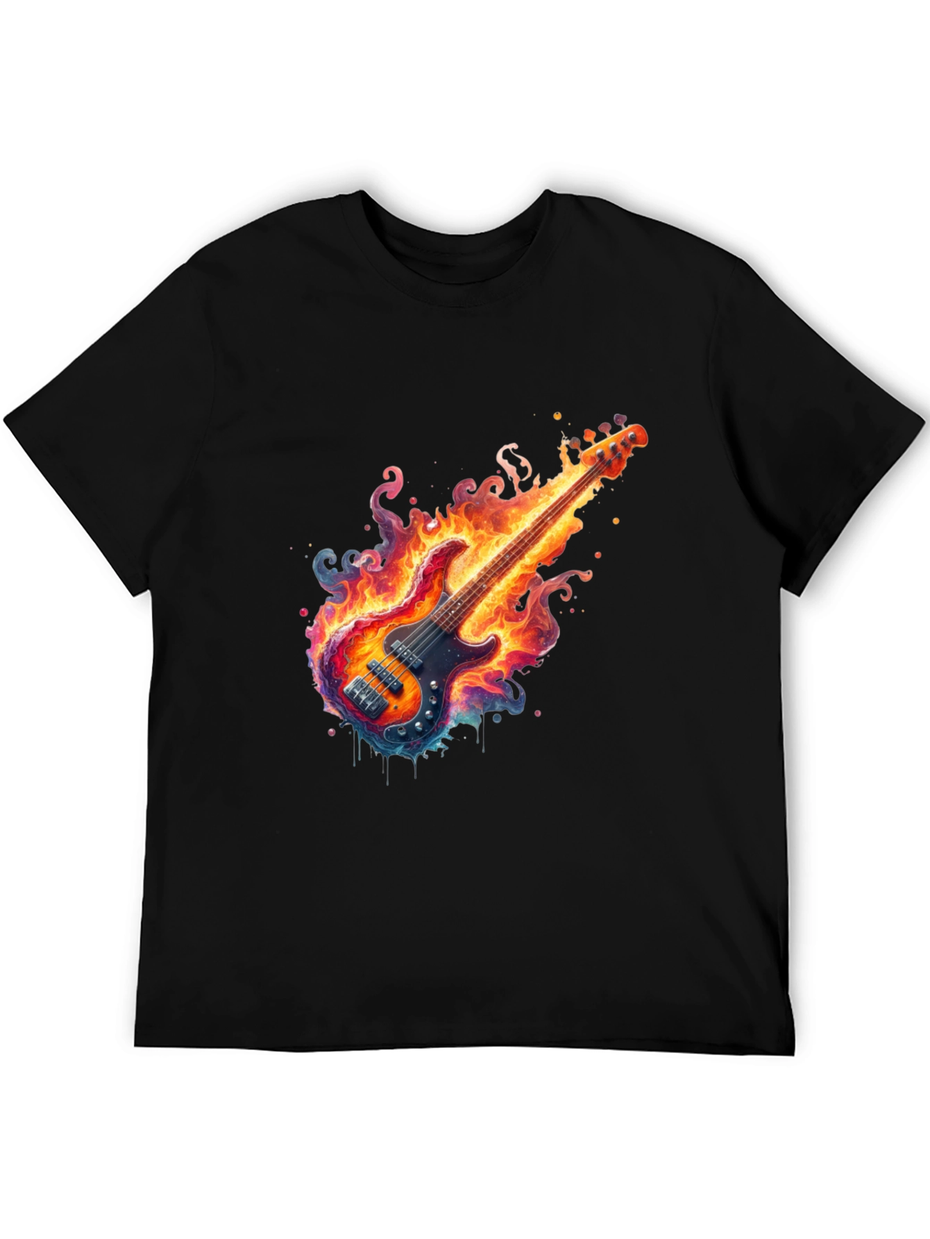 Fiery Guitar Graphic Tee - Black