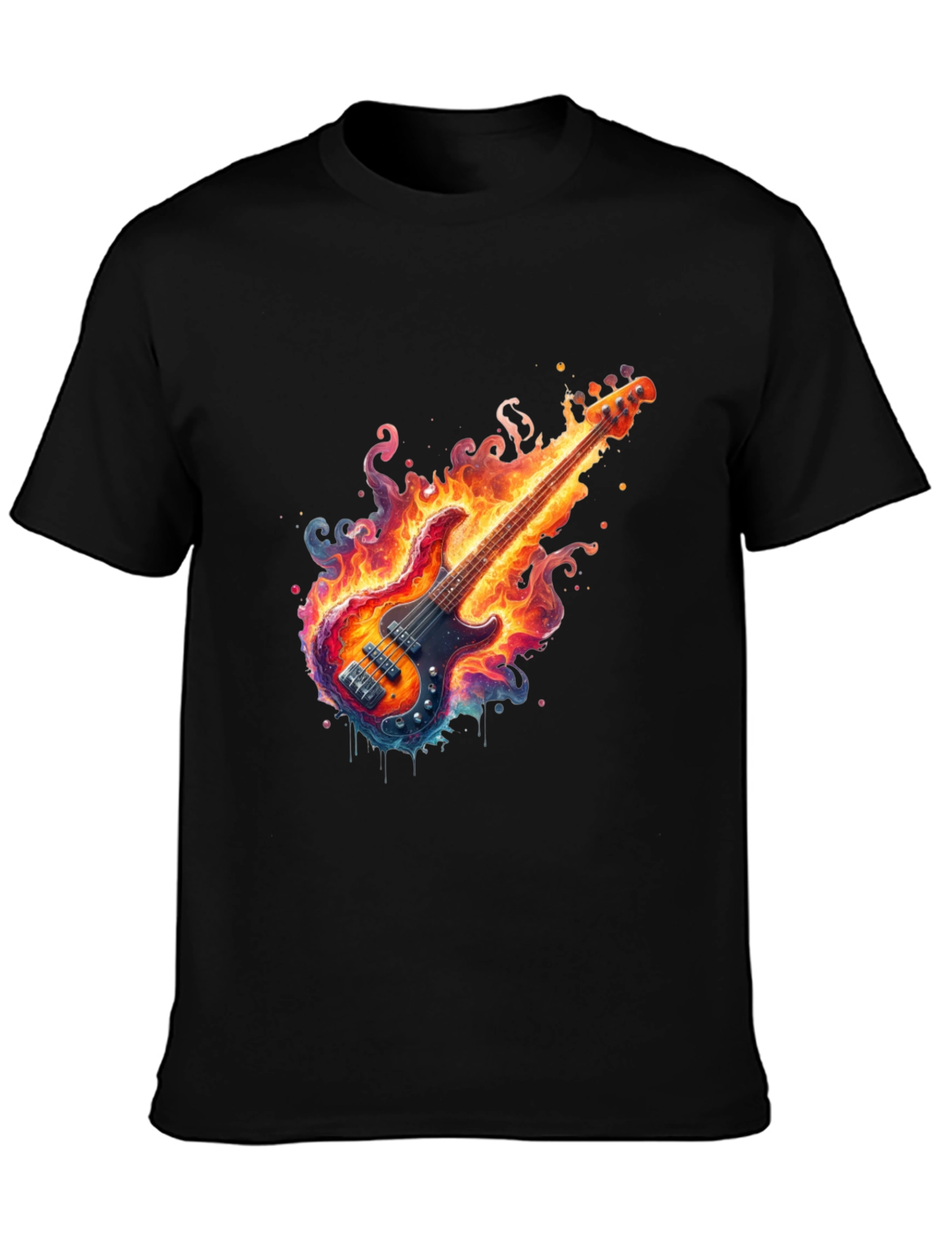 Fiery Guitar Graphic Tee - Black