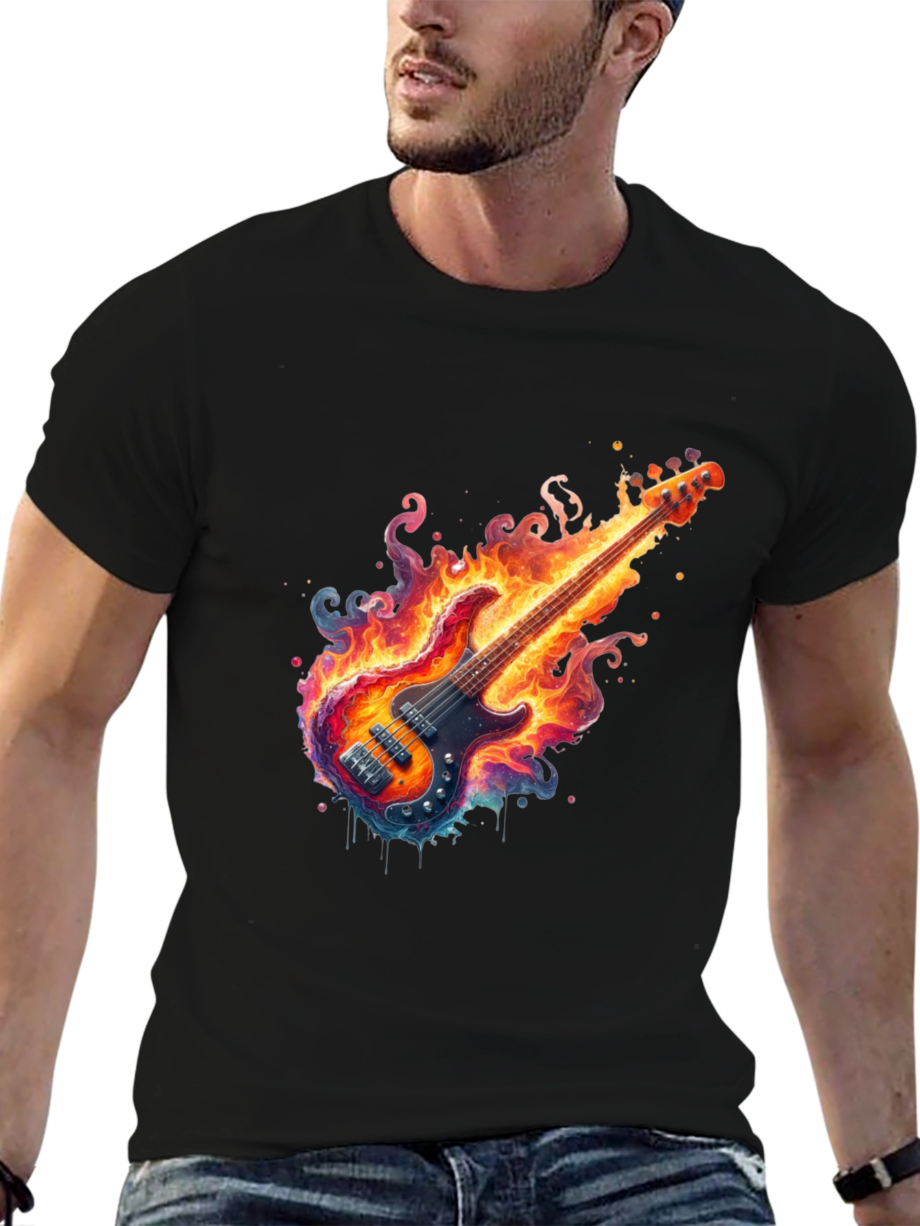 Fiery Guitar Graphic Tee - Black