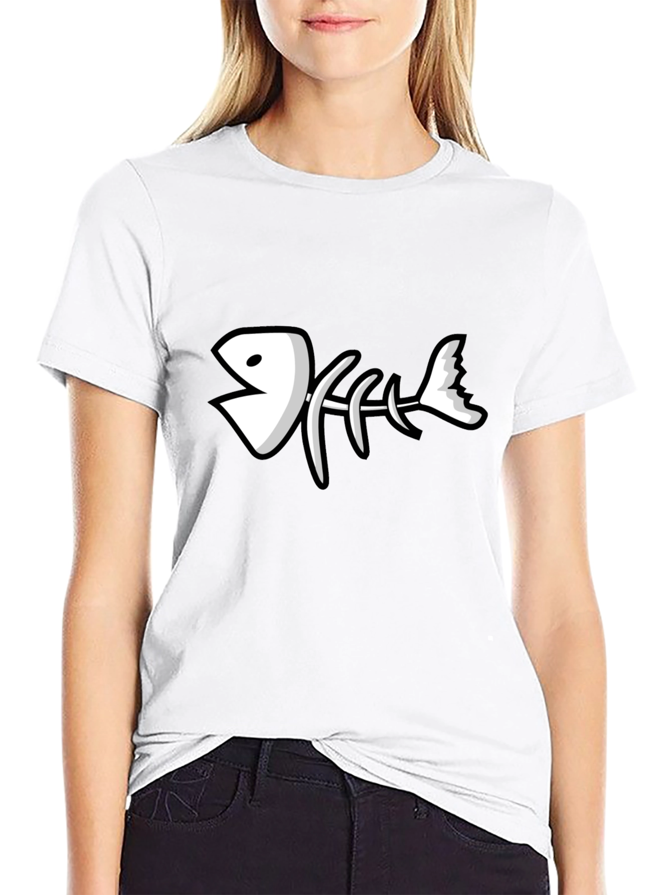 Cartoon Fish Skeleton Graphic T-Shirt