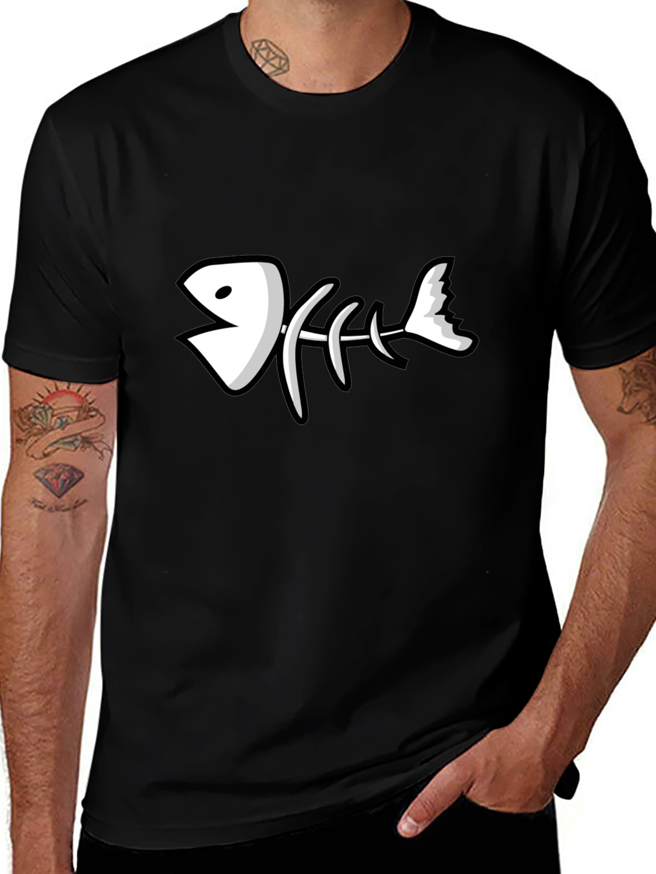 Cartoon Fish Skeleton Graphic T-Shirt