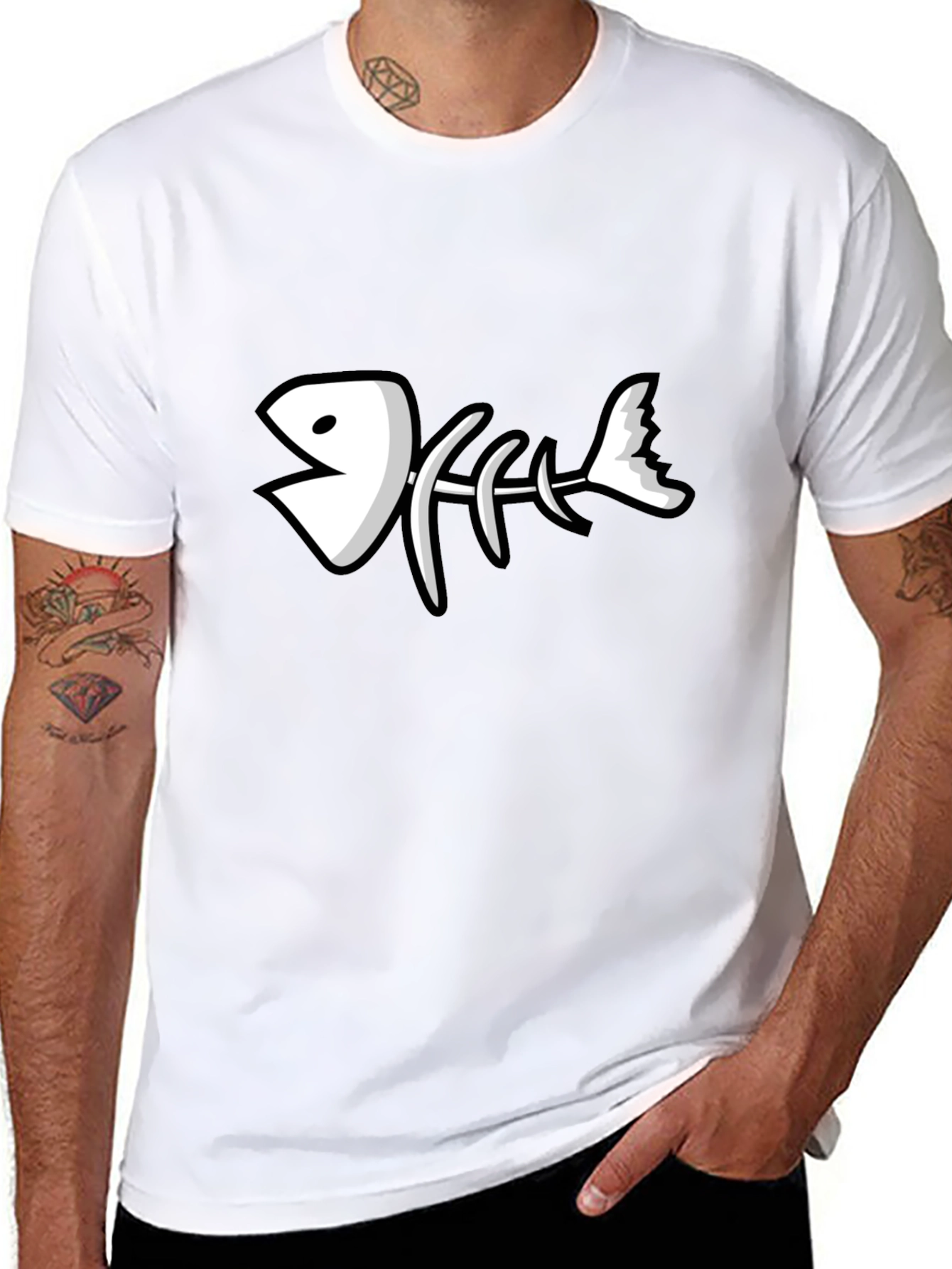 Cartoon Fish Skeleton Graphic T-Shirt