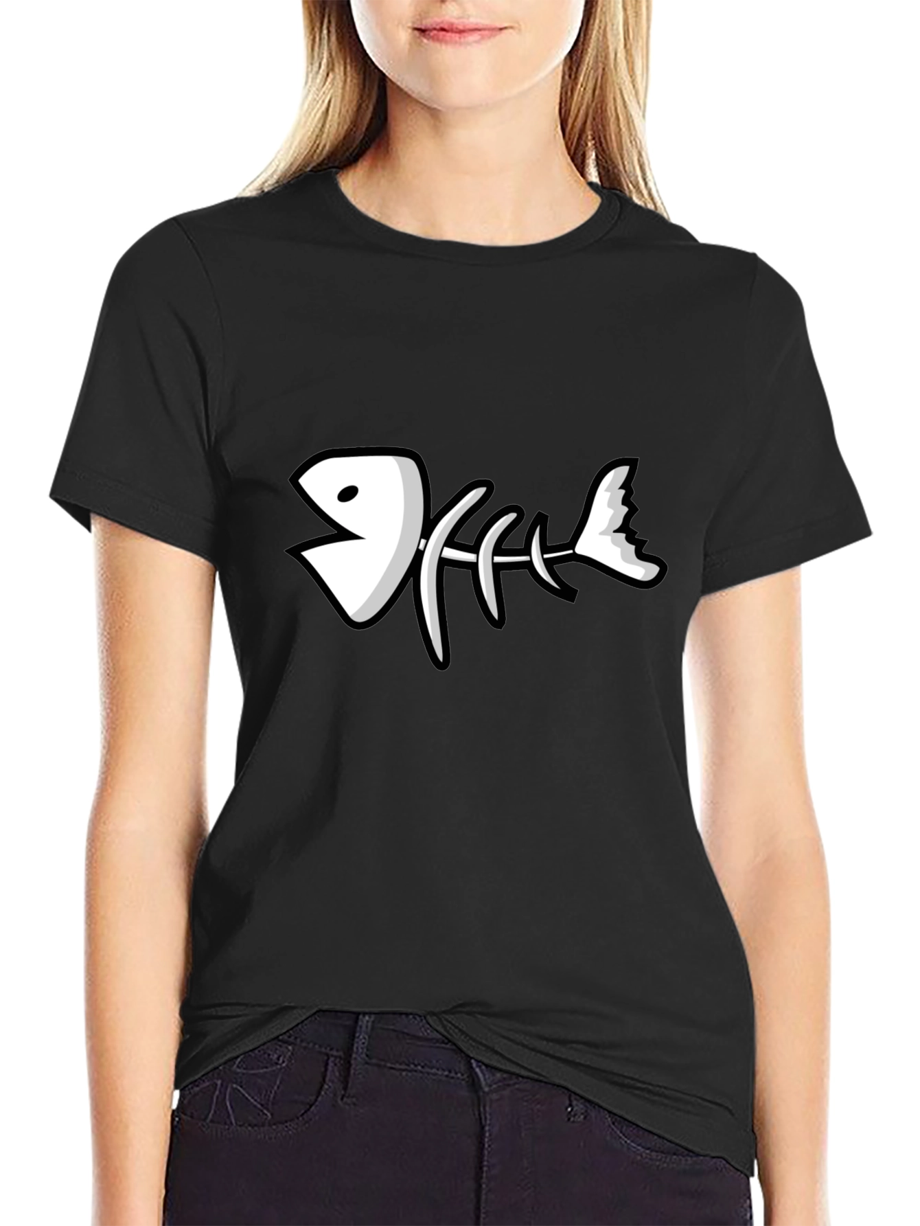 Cartoon Fish Skeleton Graphic T-Shirt
