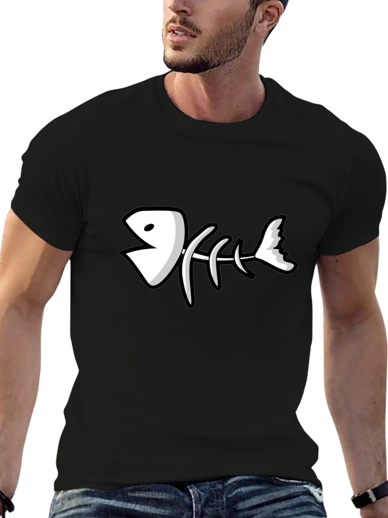 Cartoon Fish Skeleton Graphic T-Shirt