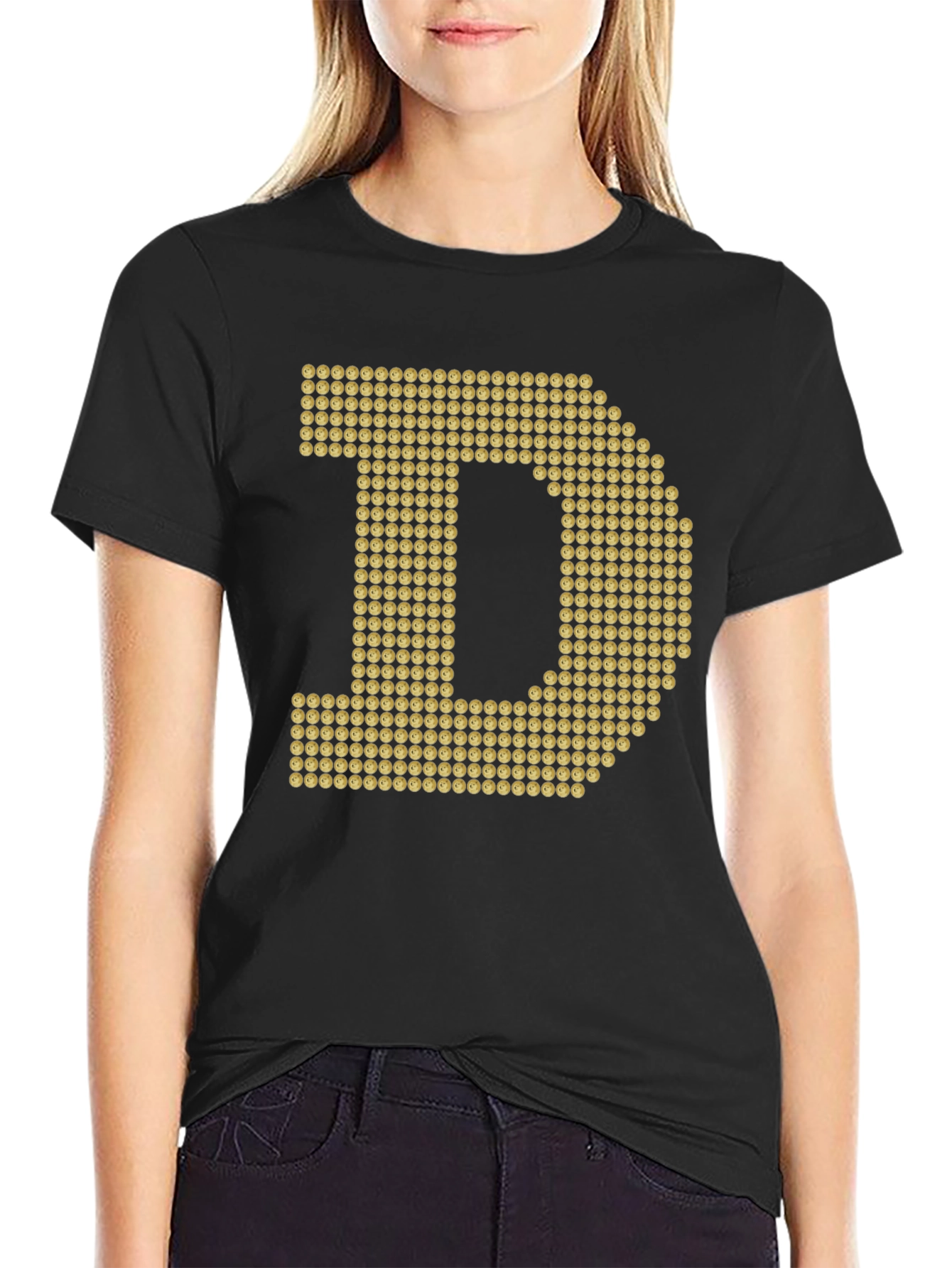 Doge Coin Letter Graphic Black T-Shirt