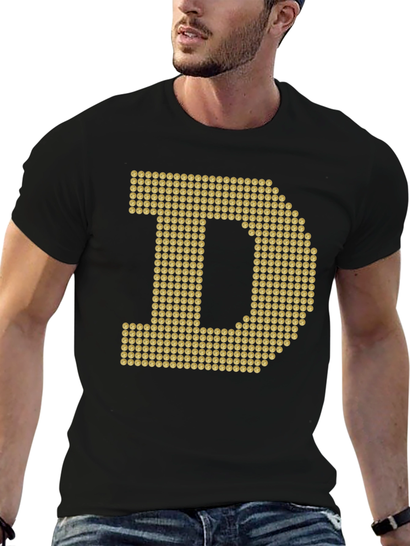 Doge Coin Letter Graphic Black T-Shirt