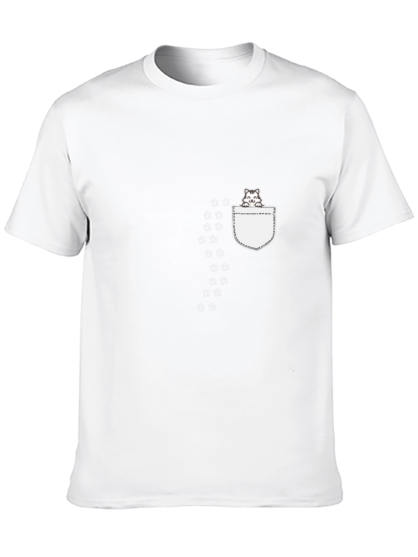 Cute Cat Pocket Print Black T-Shirt