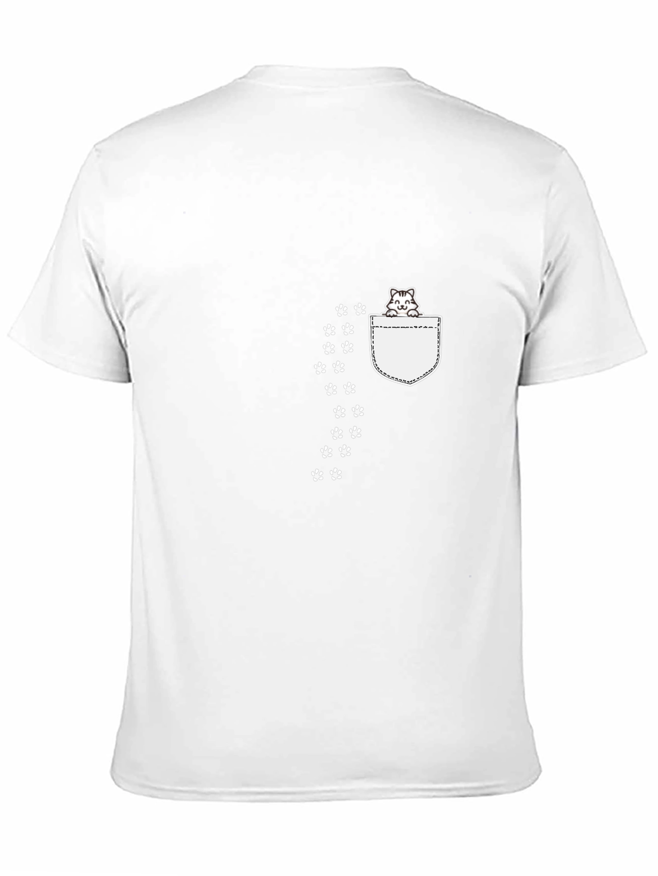 Cute Cat Pocket Print Black T-Shirt