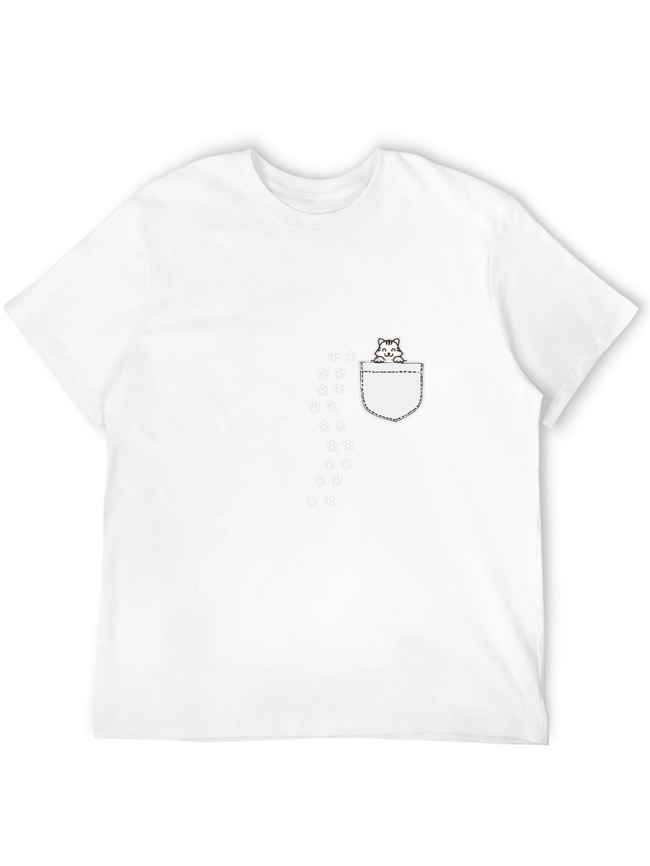 Cute Cat Pocket Print Black T-Shirt