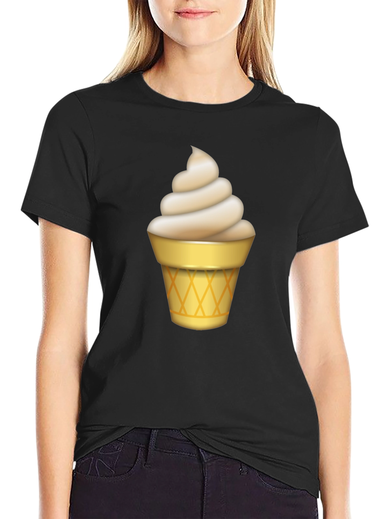 Ice Cream Cone Graphic Tee - Black Cotton T-Shirt