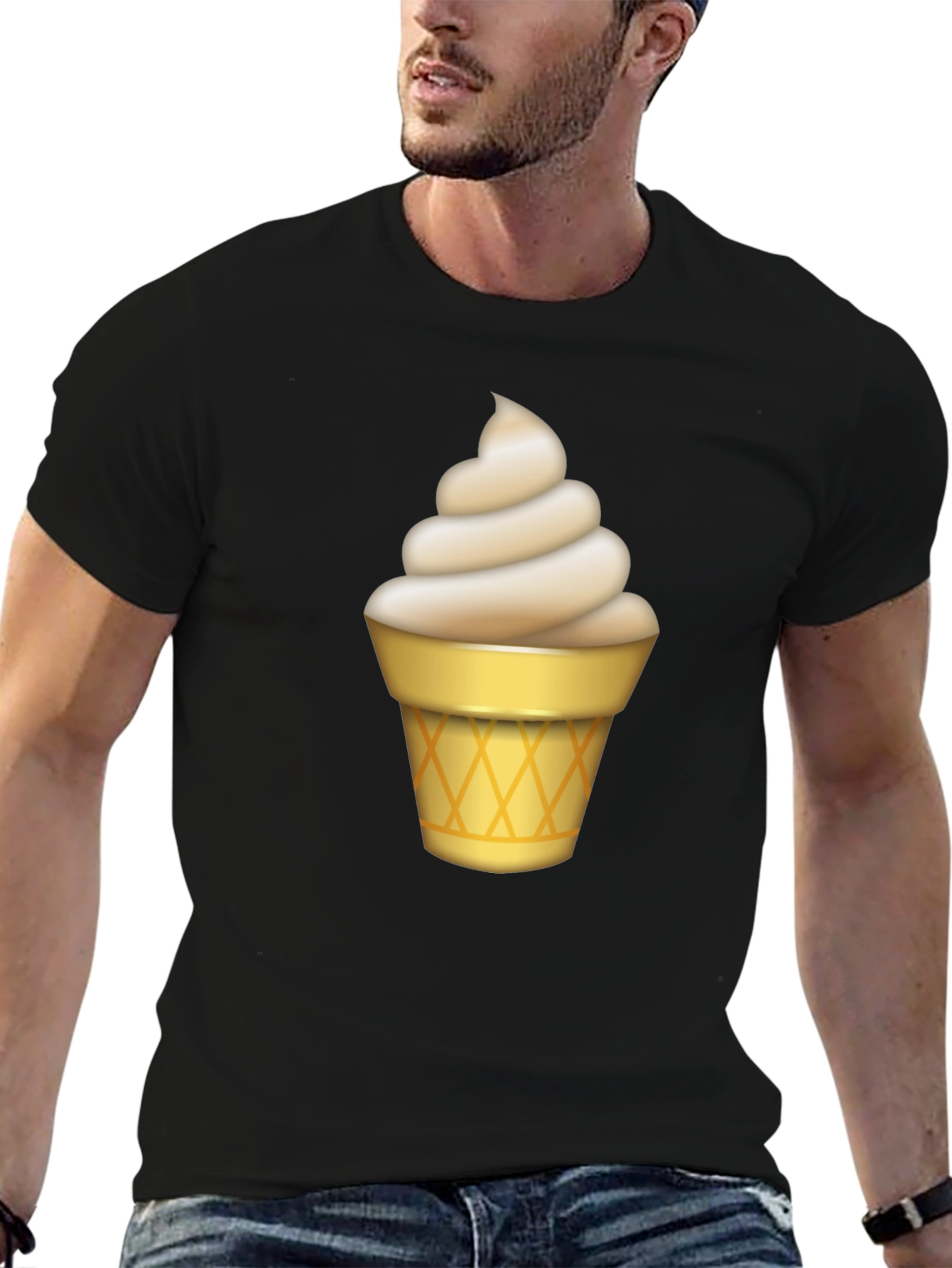 Ice Cream Cone Graphic Tee - Black Cotton T-Shirt