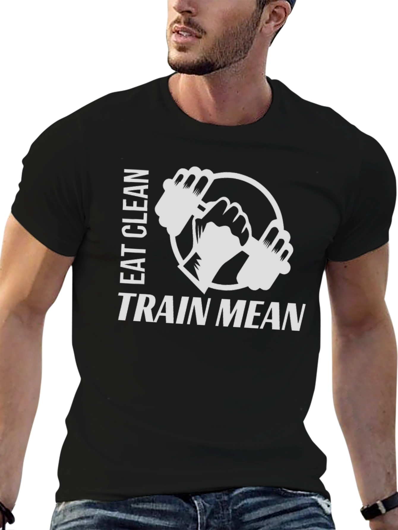 Eat Clean Train Mean Black Graphic T-Shirt