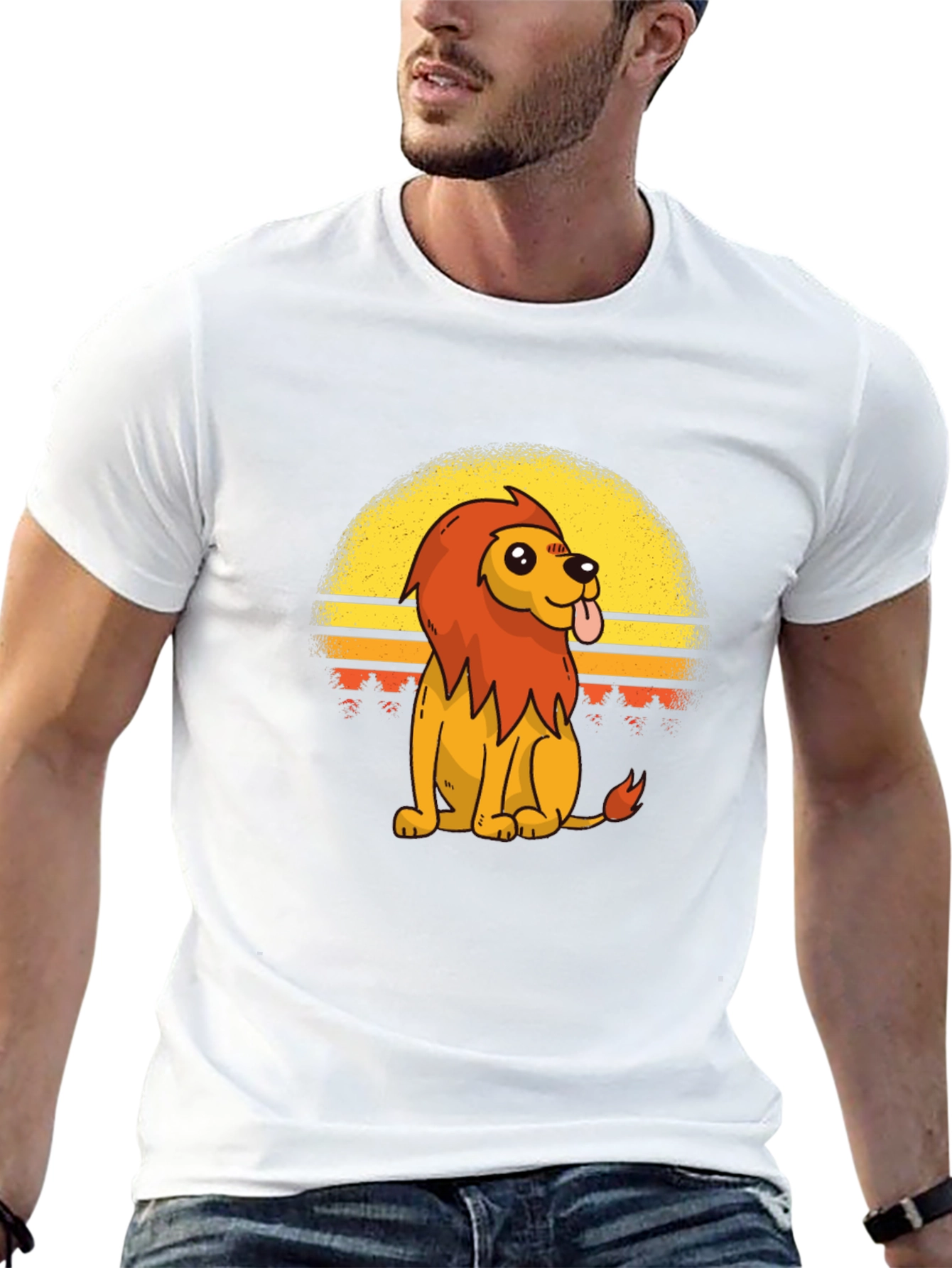 Retro Cartoon Lion Graphic Tee - Black T-Shirt