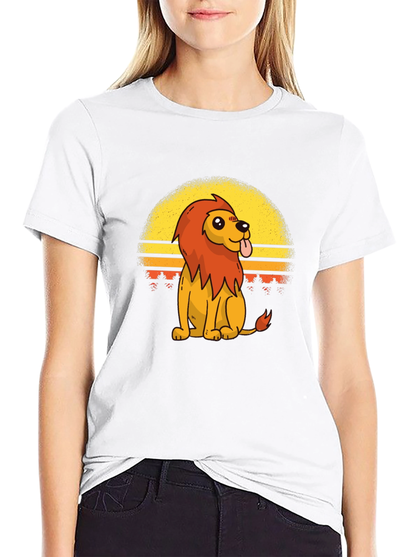 Retro Cartoon Lion Graphic Tee - Black T-Shirt