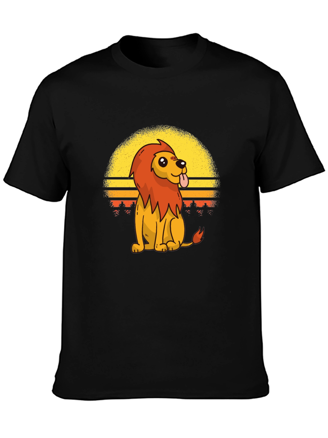 Retro Cartoon Lion Graphic Tee - Black T-Shirt