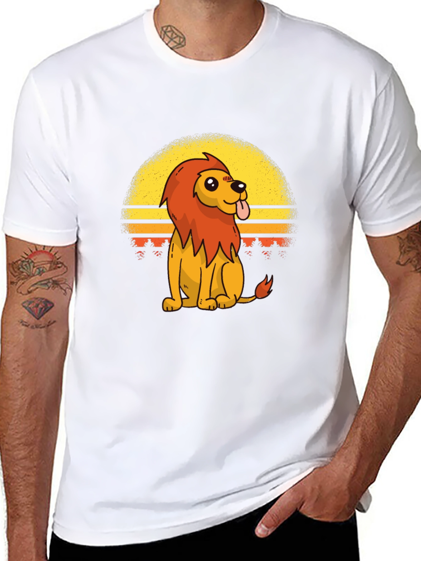 Retro Cartoon Lion Graphic Tee - Black T-Shirt