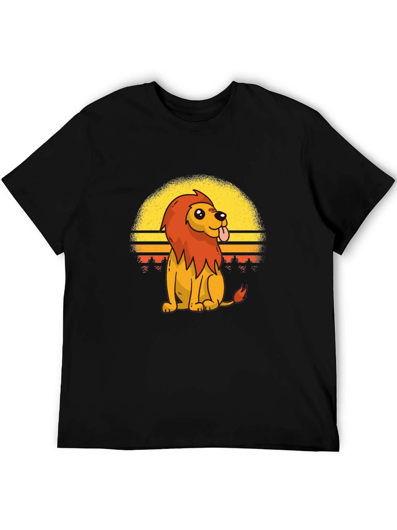 Retro Cartoon Lion Graphic Tee - Black T-Shirt