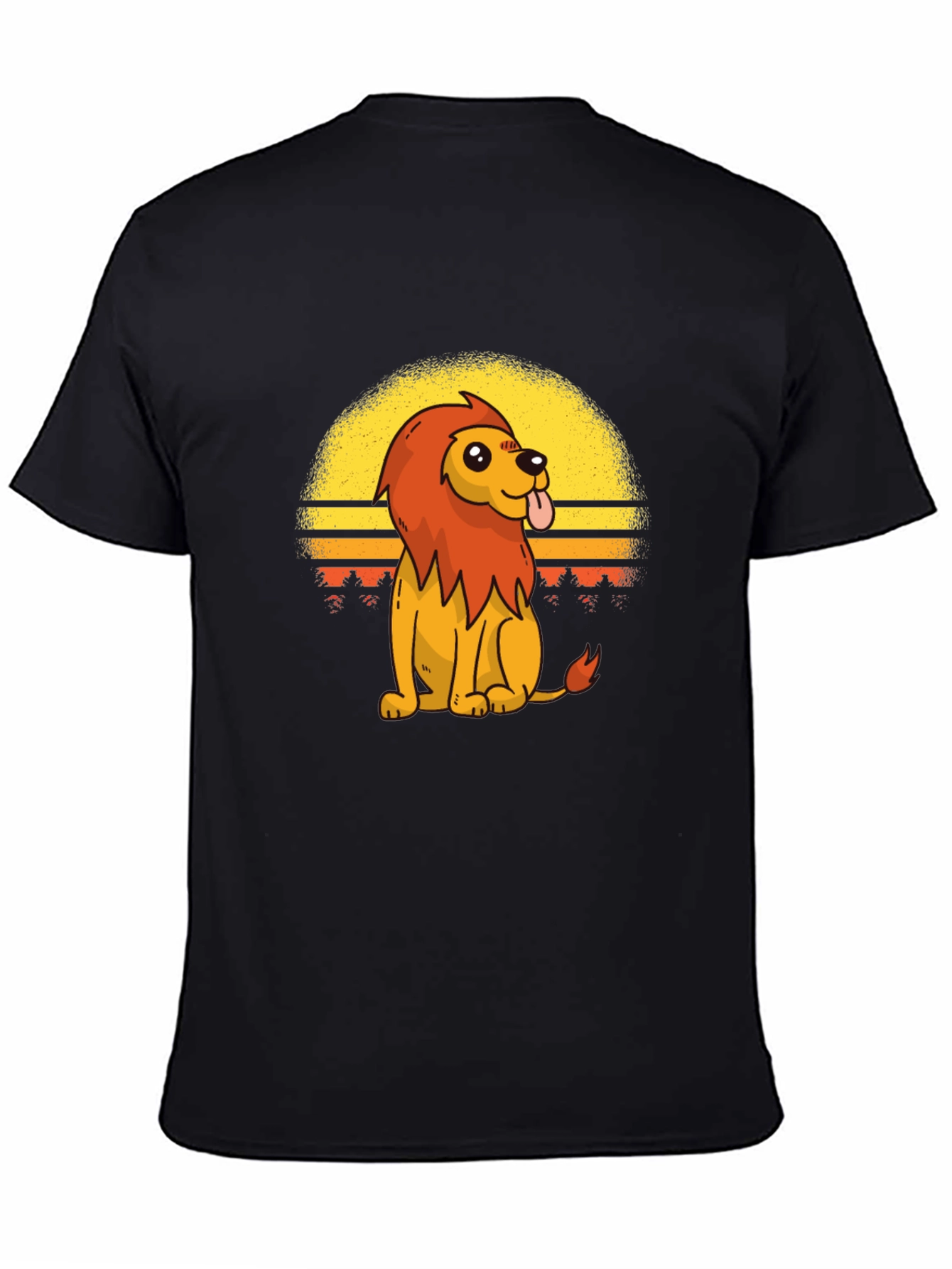 Retro Cartoon Lion Graphic Tee - Black T-Shirt