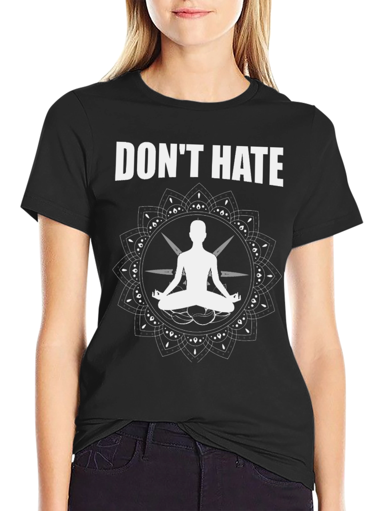 Dont Hate Yoga Graphic Tee - Black Cotton Blend
