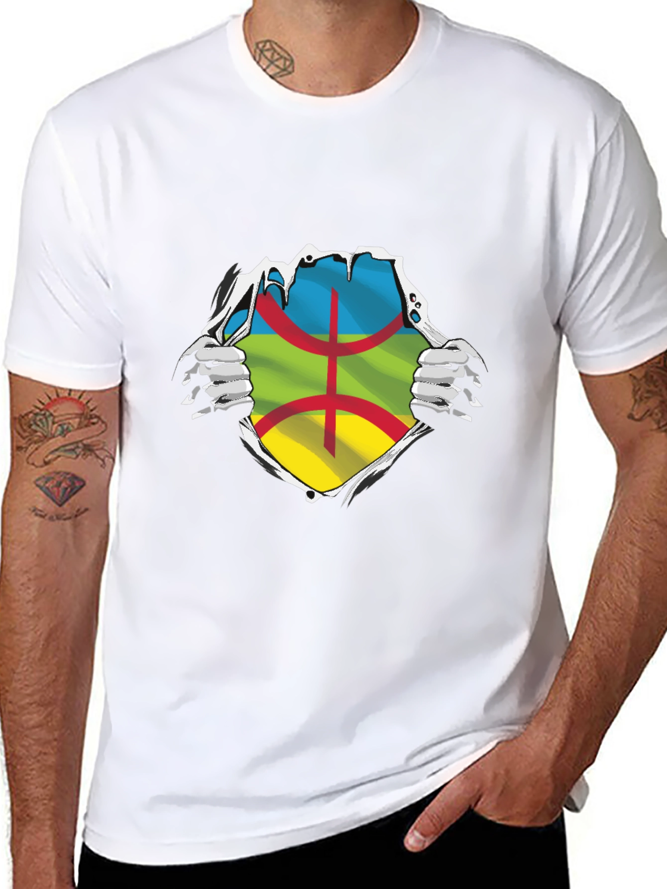 Berber Pride T-Shirt - Ripped Reveal Flag Design
