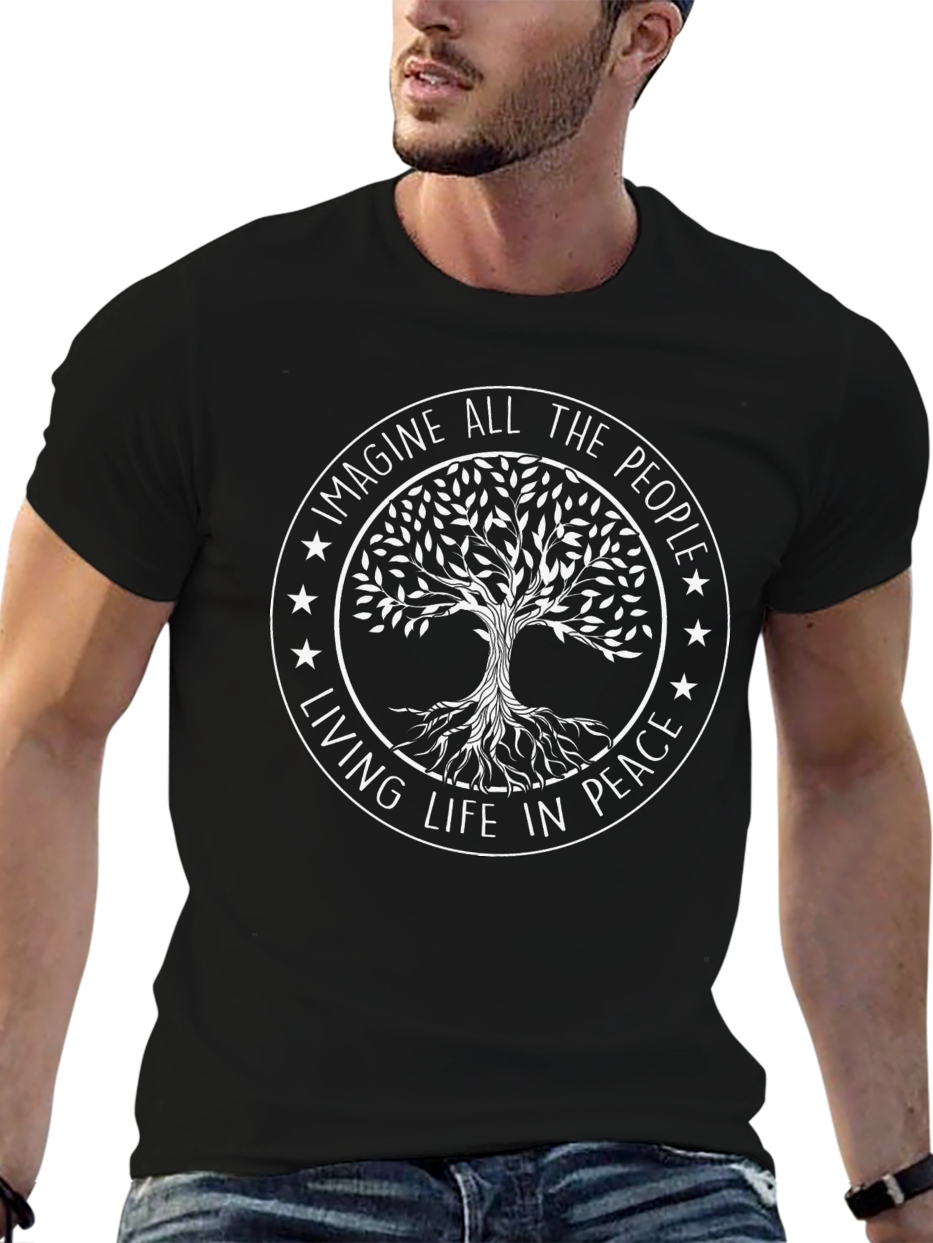 Imagine Peace Tree Graphic Tee - Black Cotton Blend
