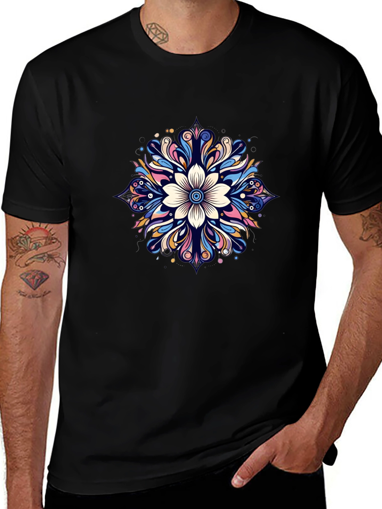 Floral Mandala Graphic Black T-Shirt