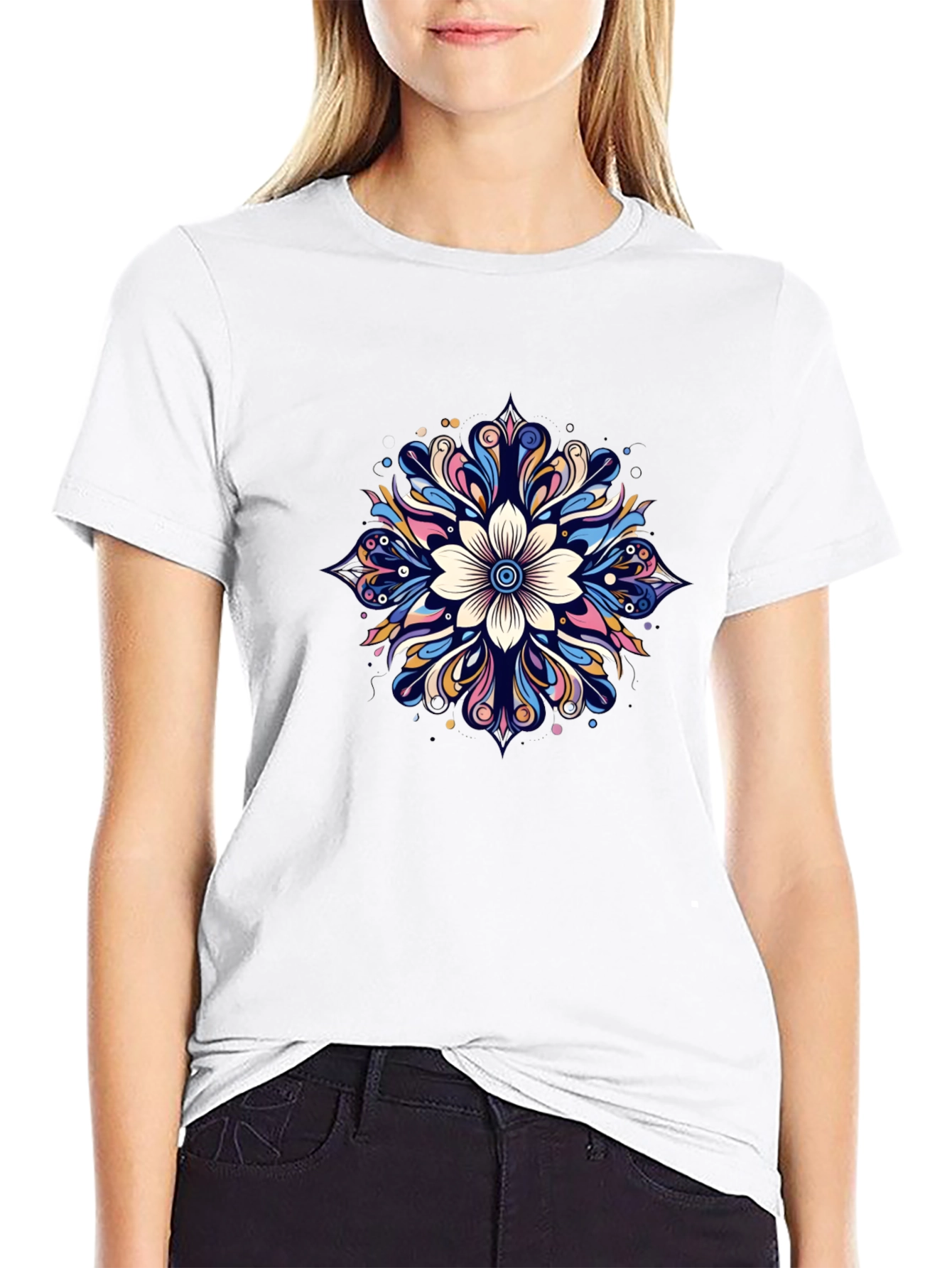 Floral Mandala Graphic Black T-Shirt