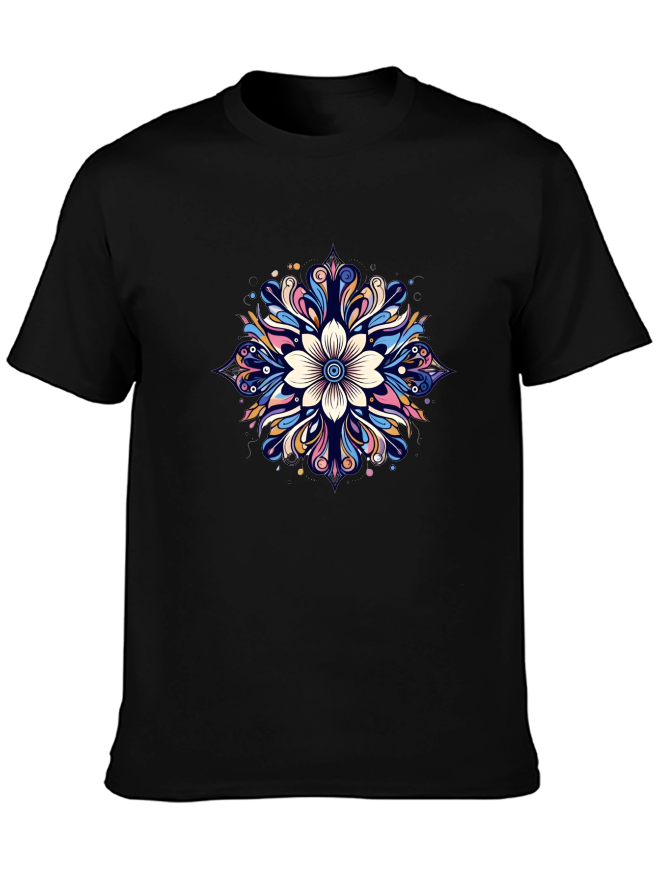 Floral Mandala Graphic Black T-Shirt