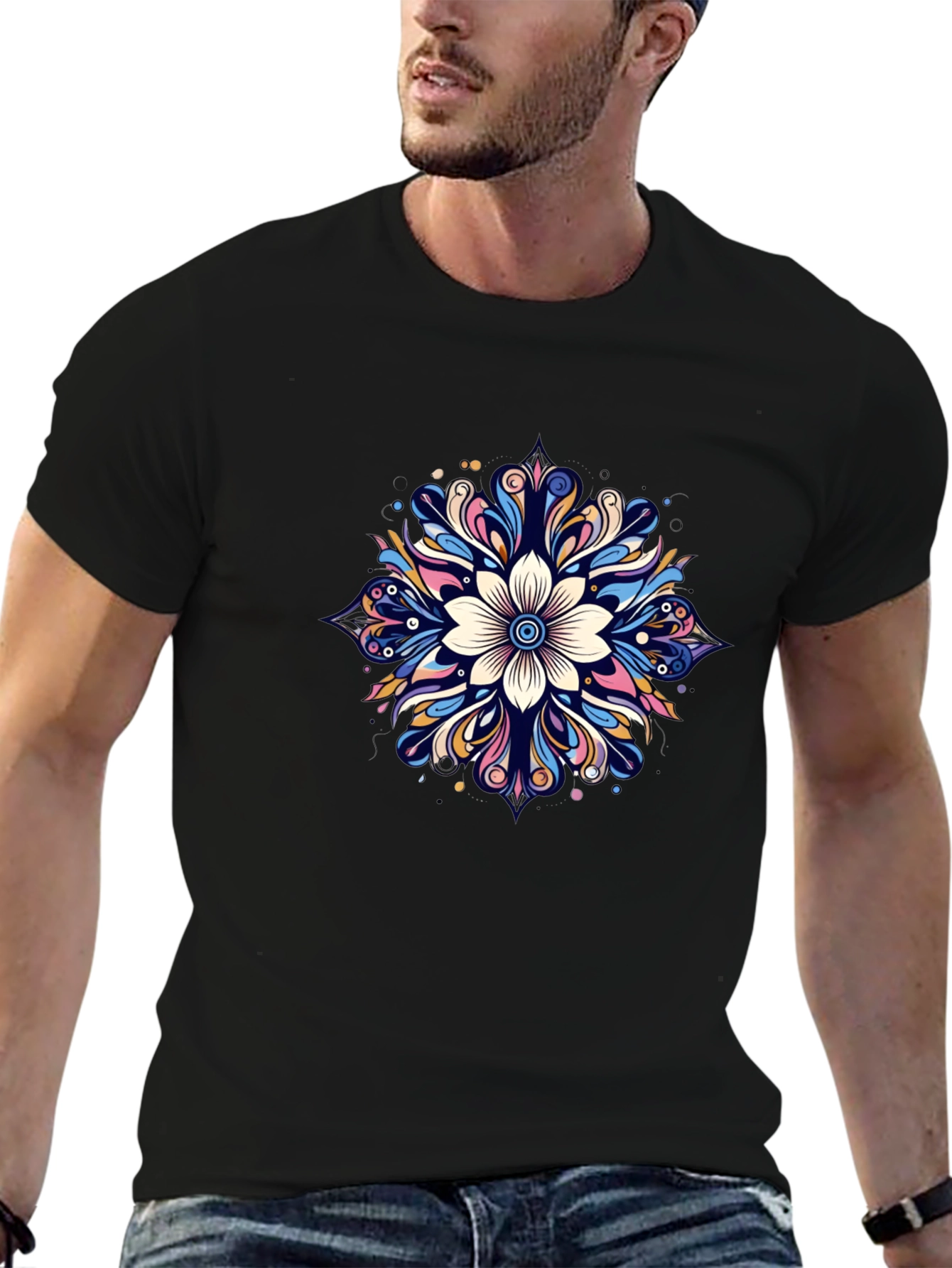 Floral Mandala Graphic Black T-Shirt