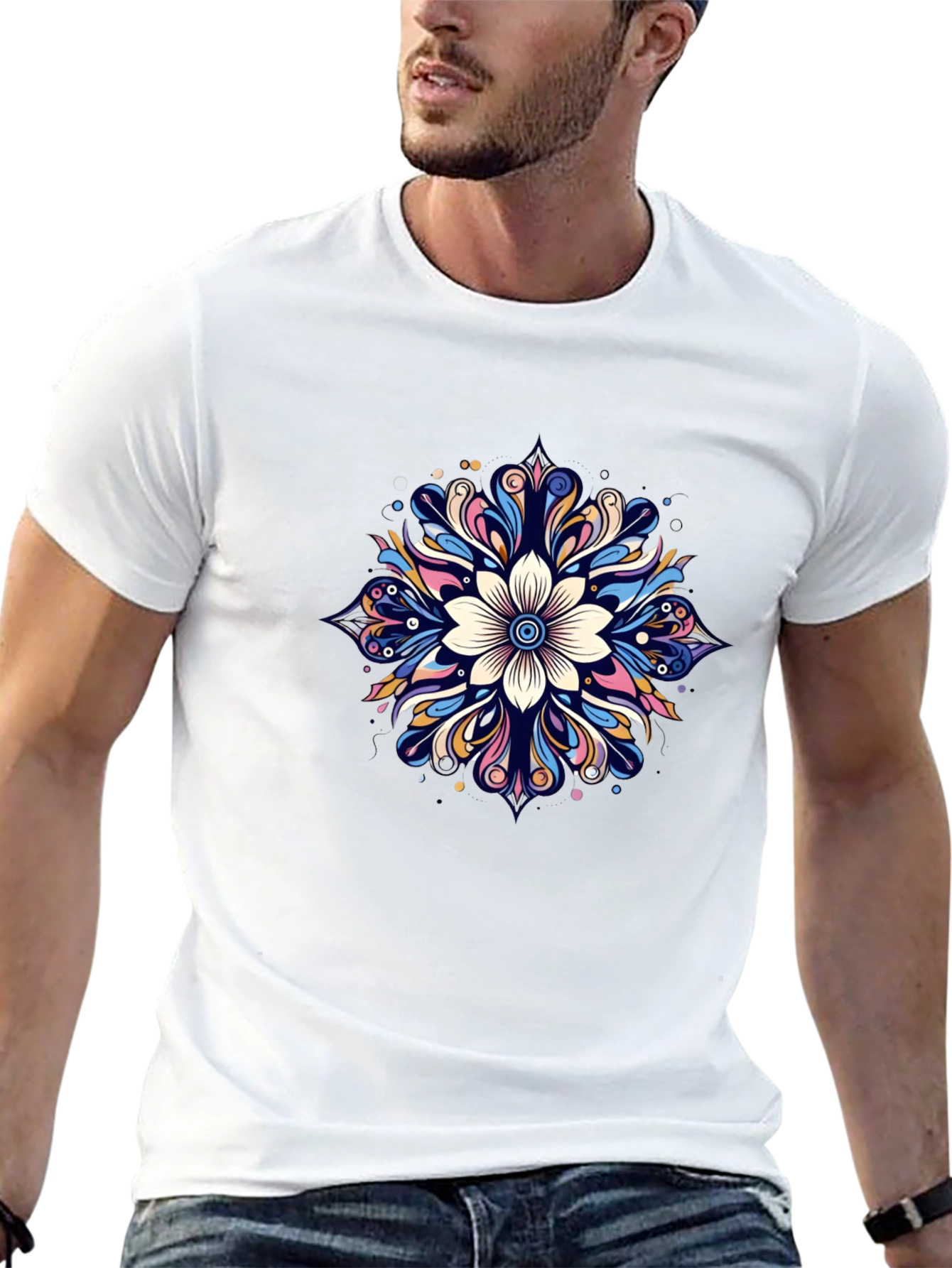 Floral Mandala Graphic Black T-Shirt