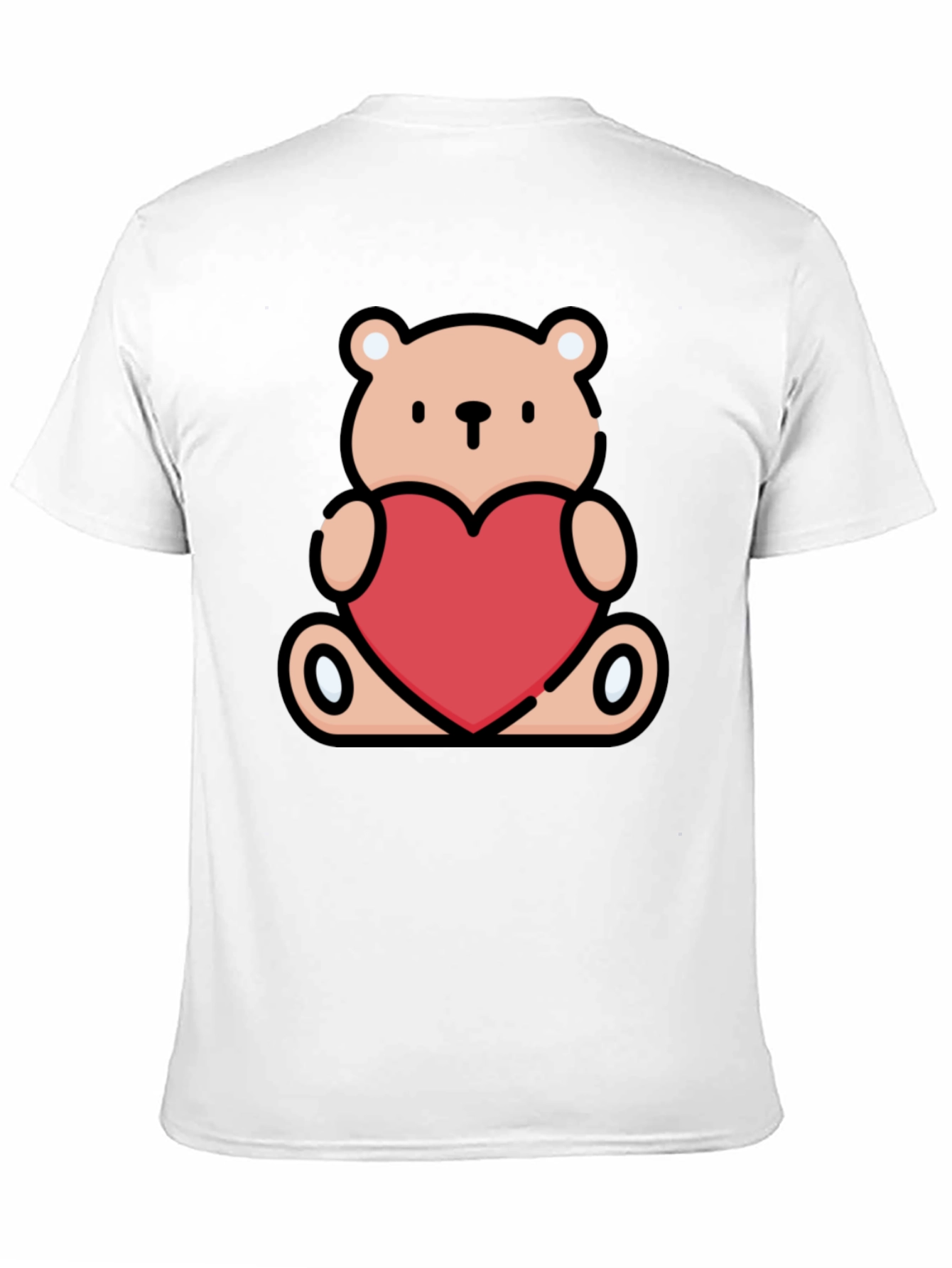 Cute Teddy Bear Heart Graphic Tee - Black