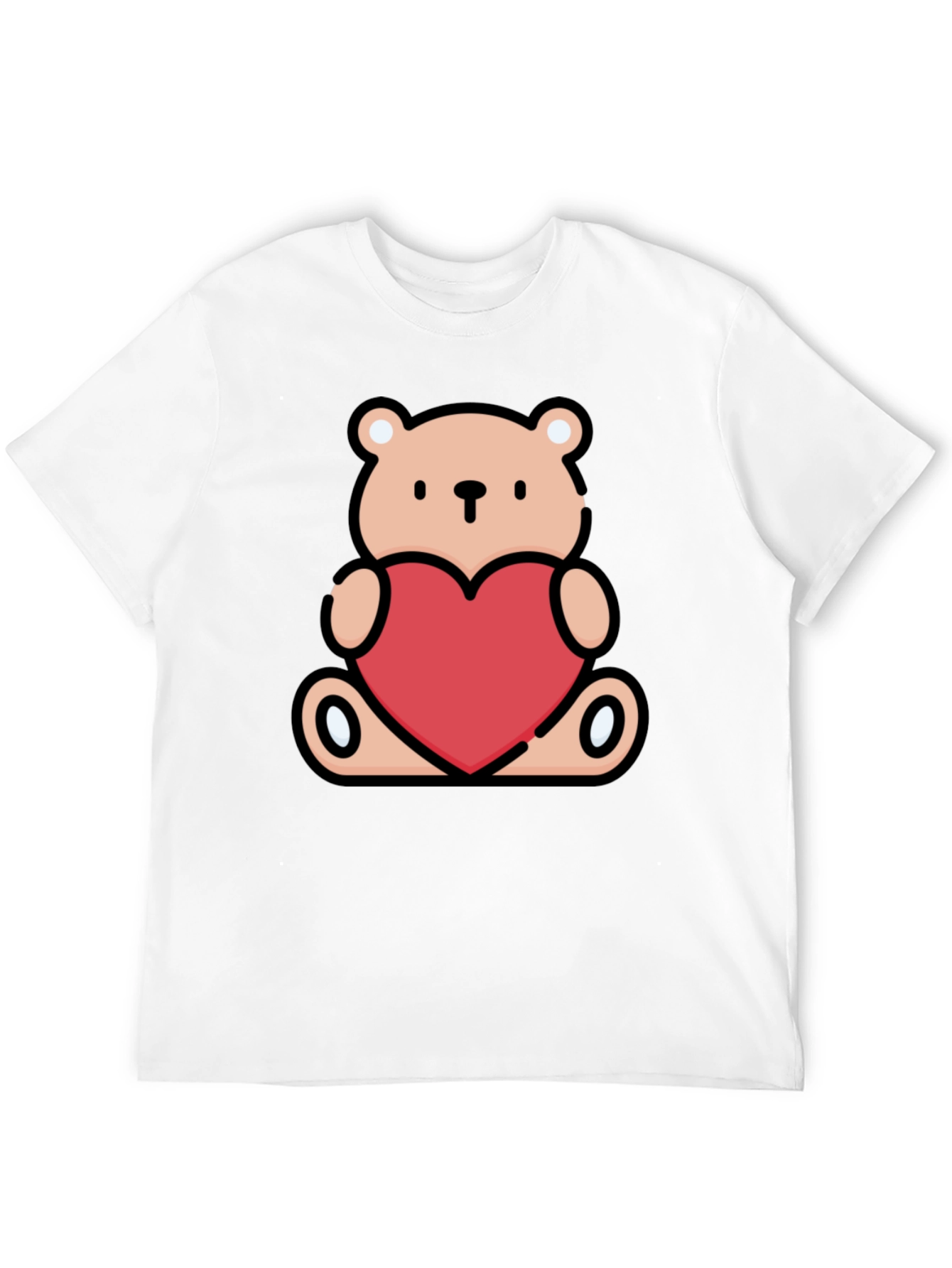Cute Teddy Bear Heart Graphic Tee - Black